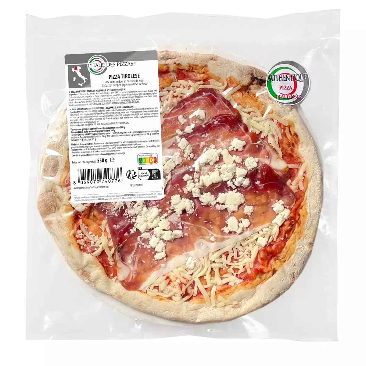 L'ITALIE DES PIZZAS Pizza tirolese specke et corgonzola 550g
