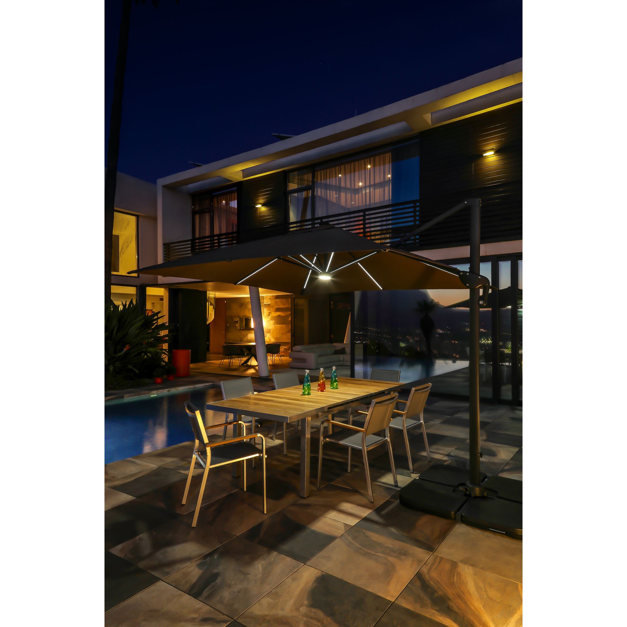 TERRA Parasol déporté 300x300 éclairage LED solaire - Gris