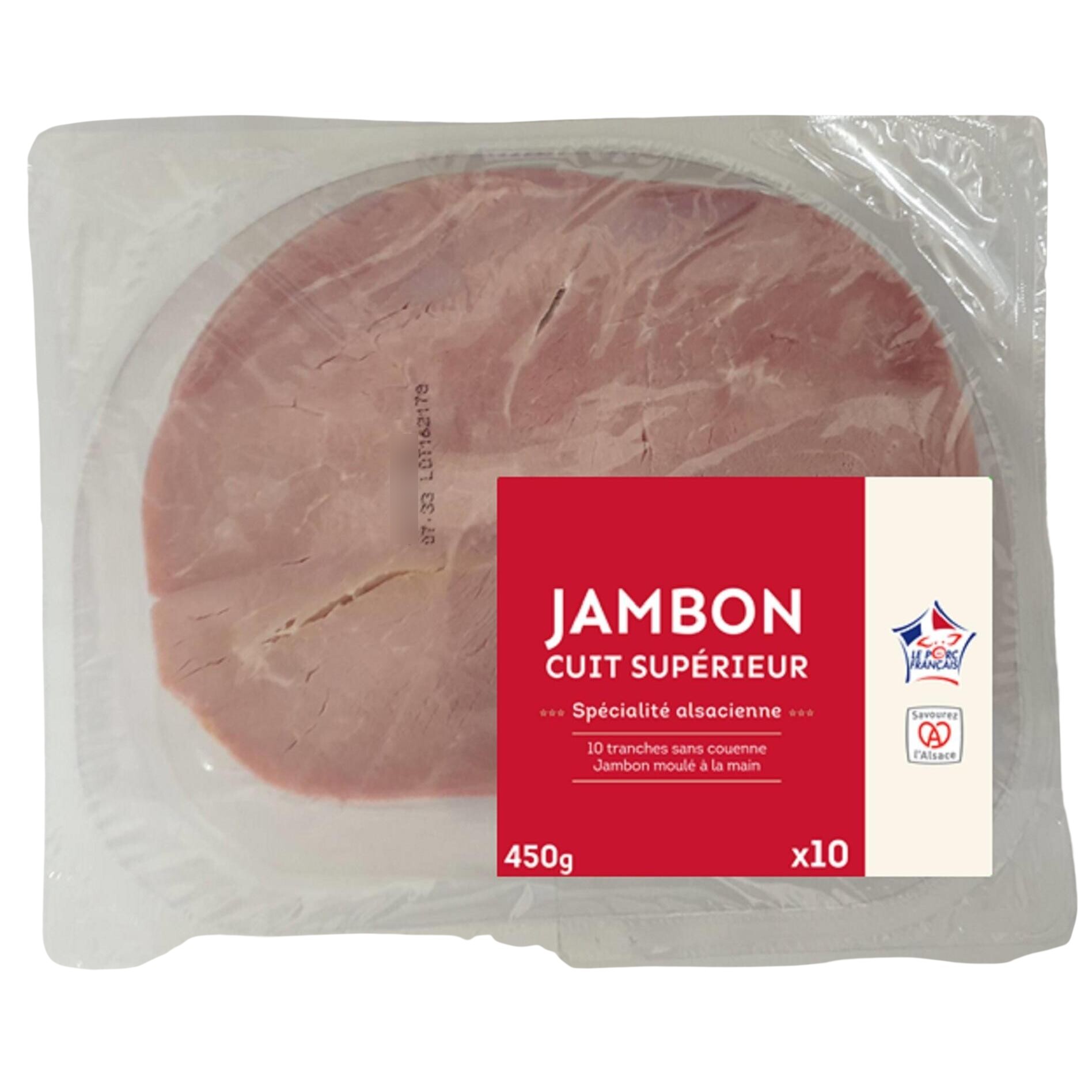 Jambon cuit supérieur sans couenne 10 tranches 450g
