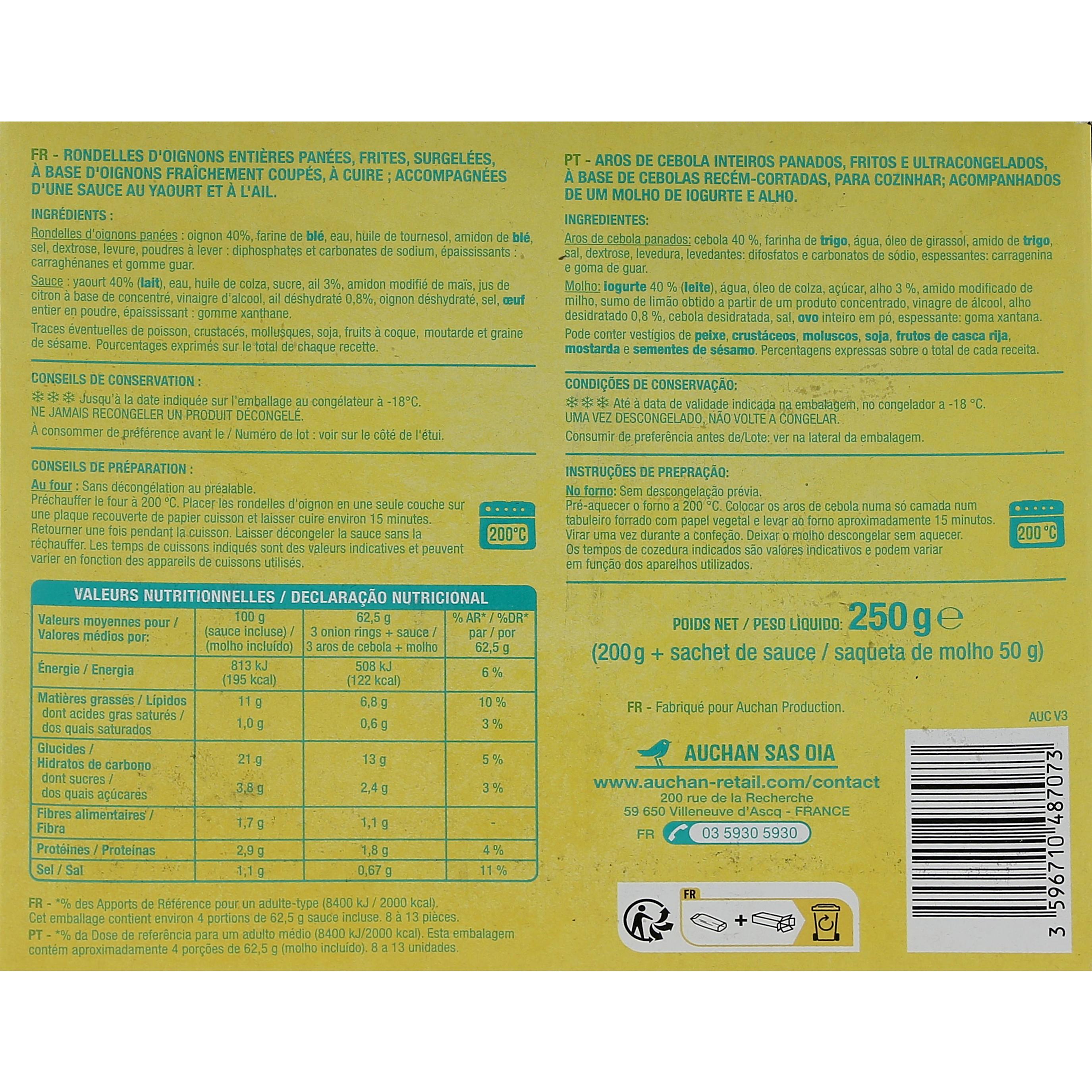 Voir la diapositive 2 : AUCHAN Onion rings sauce aioli 250g