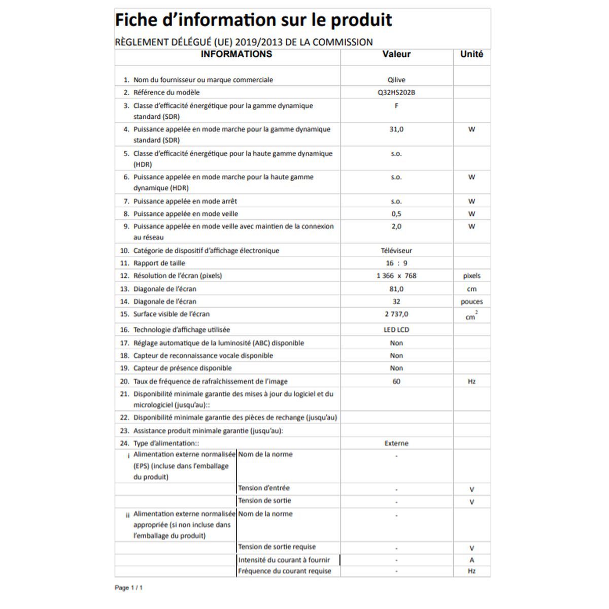 QILIVE Q32HS202B TV DLED HD 81 cm Smart TV