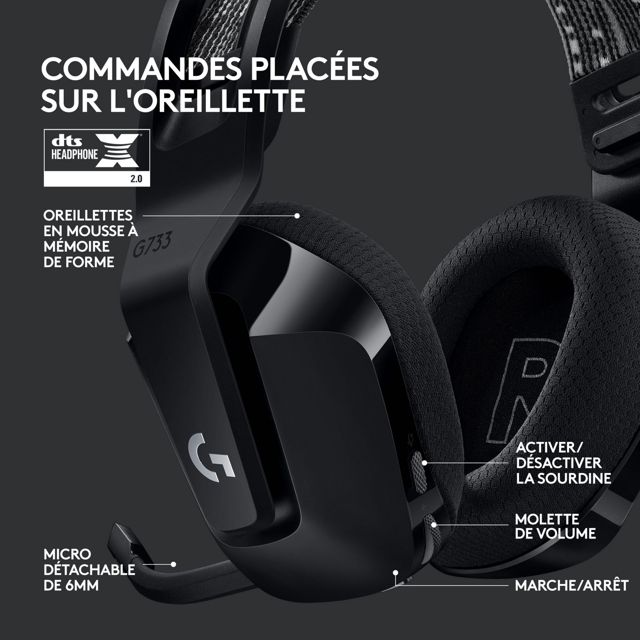Voir la diapositive 8 : LOGITECH Casque Gaming Sans Fil G733 LIGHTSPEED RVB Noir