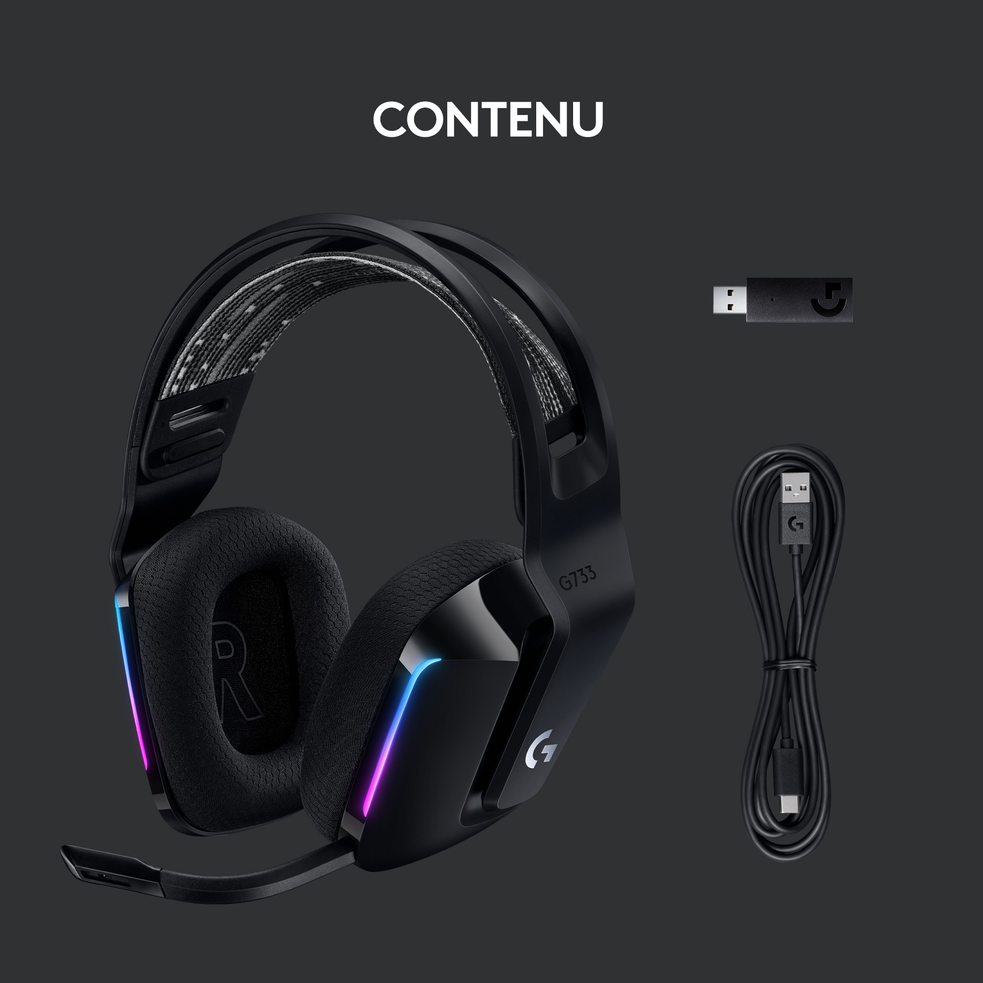 Voir la diapositive 9 : LOGITECH Casque Gaming Sans Fil G733 LIGHTSPEED RVB Noir
