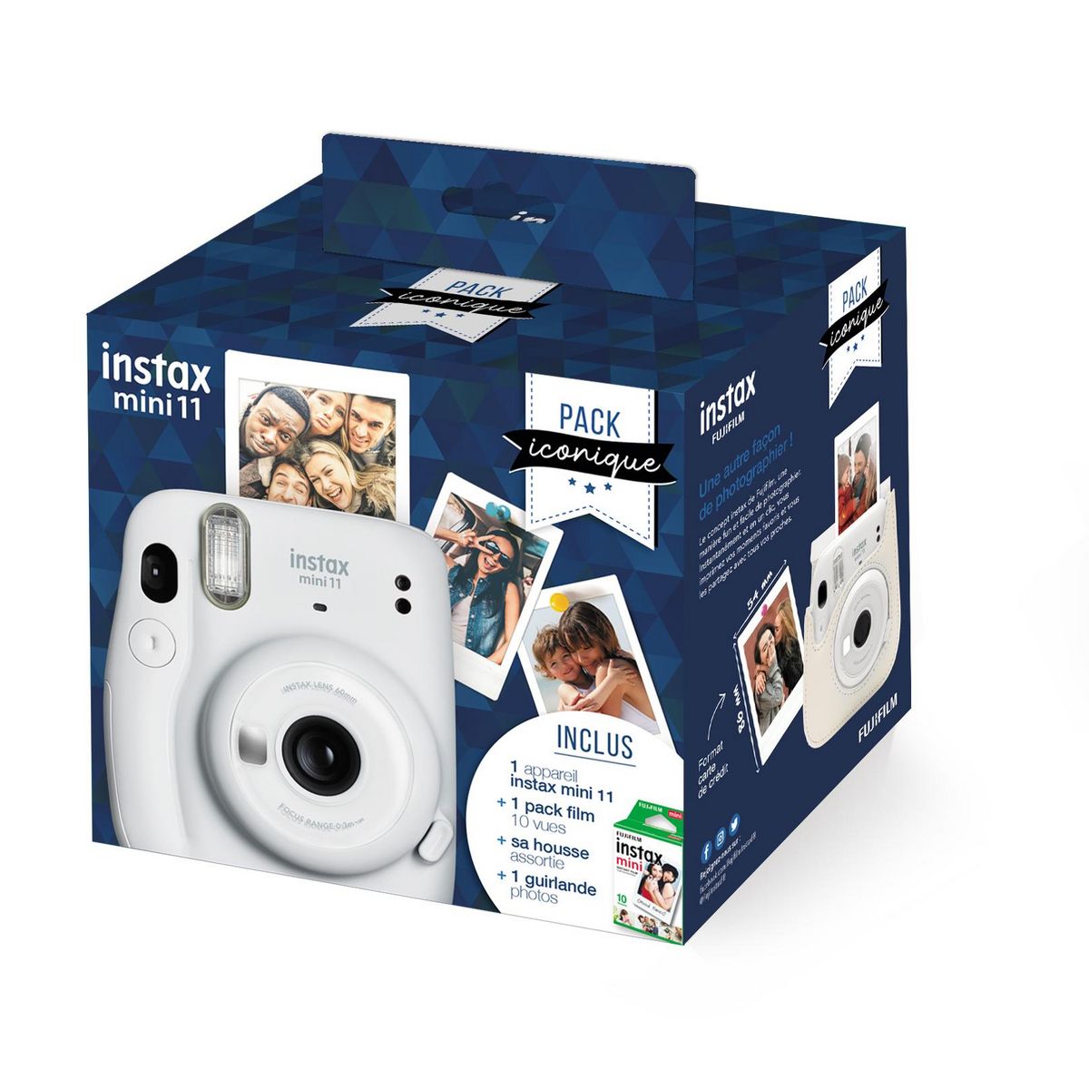 FUJIFILM Appareil photo instantané Instax Mini 11 Pack iconique - Blanc