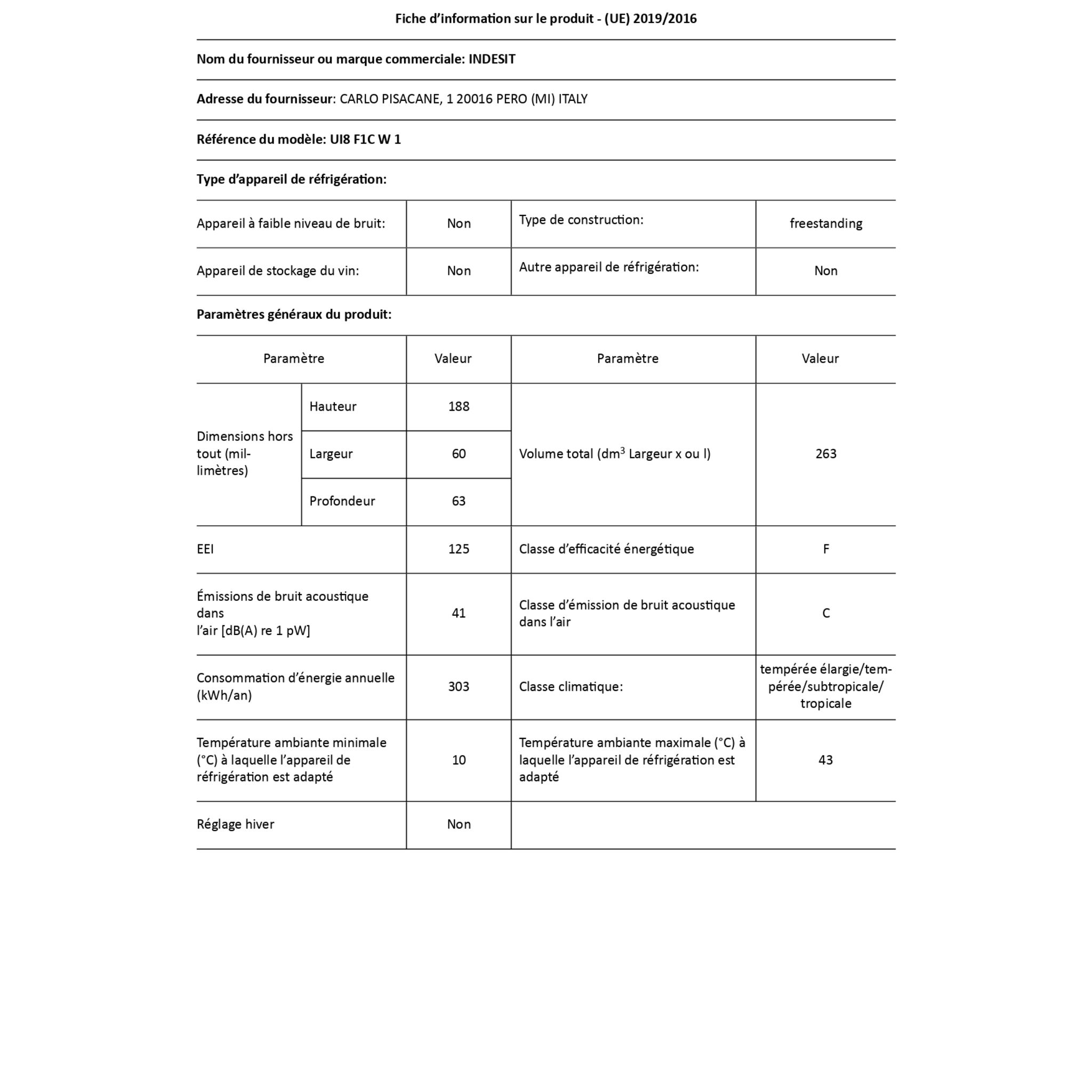 Voir la diapositive 5 : INDESIT Congélateur armoire UI8F1CW1, 263 L, Froid ventilé No Frost