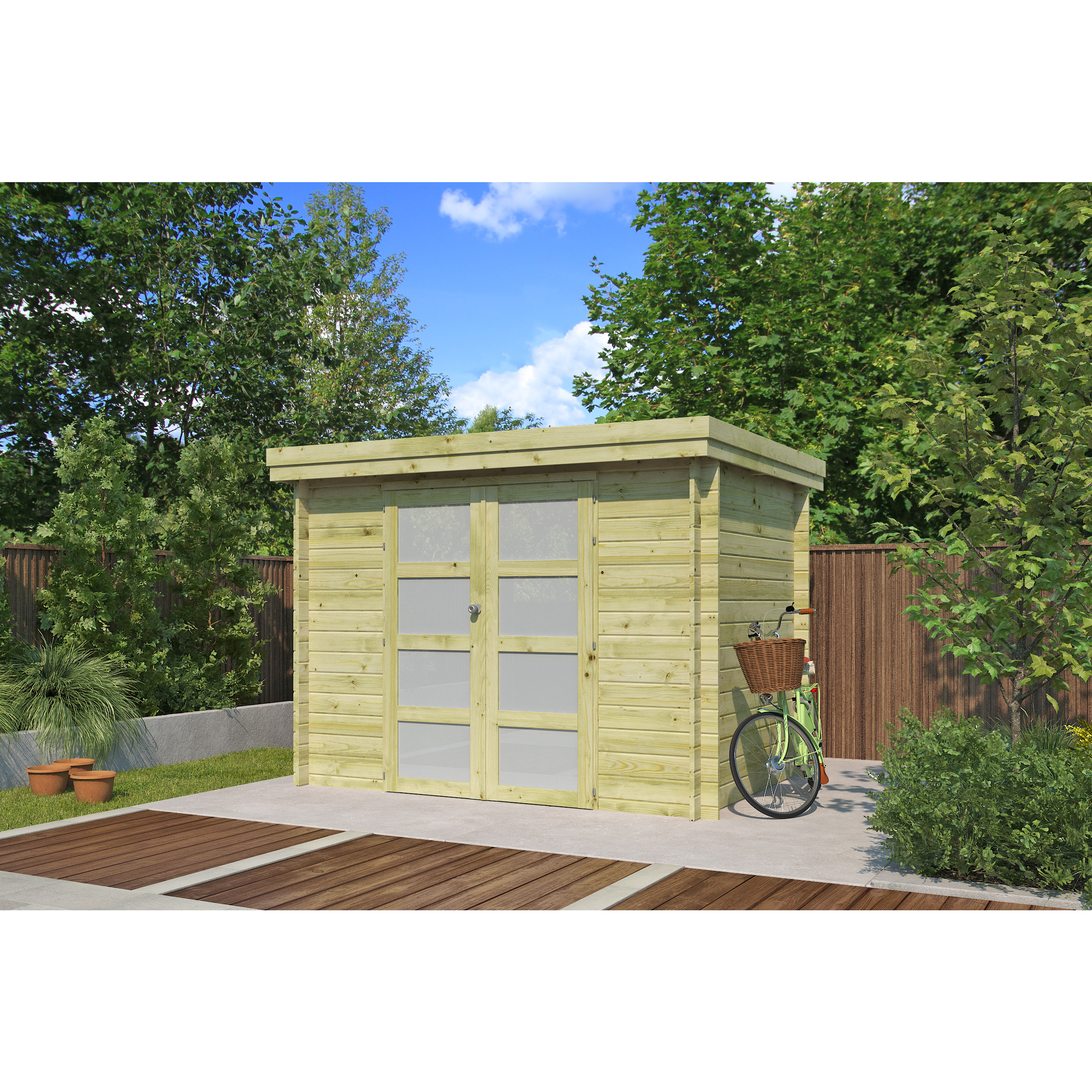 Voir la diapositive 3 : GARDENAS Abri de jardin bois - traité autoclave - Toit plat - 4,83m² - APETINA