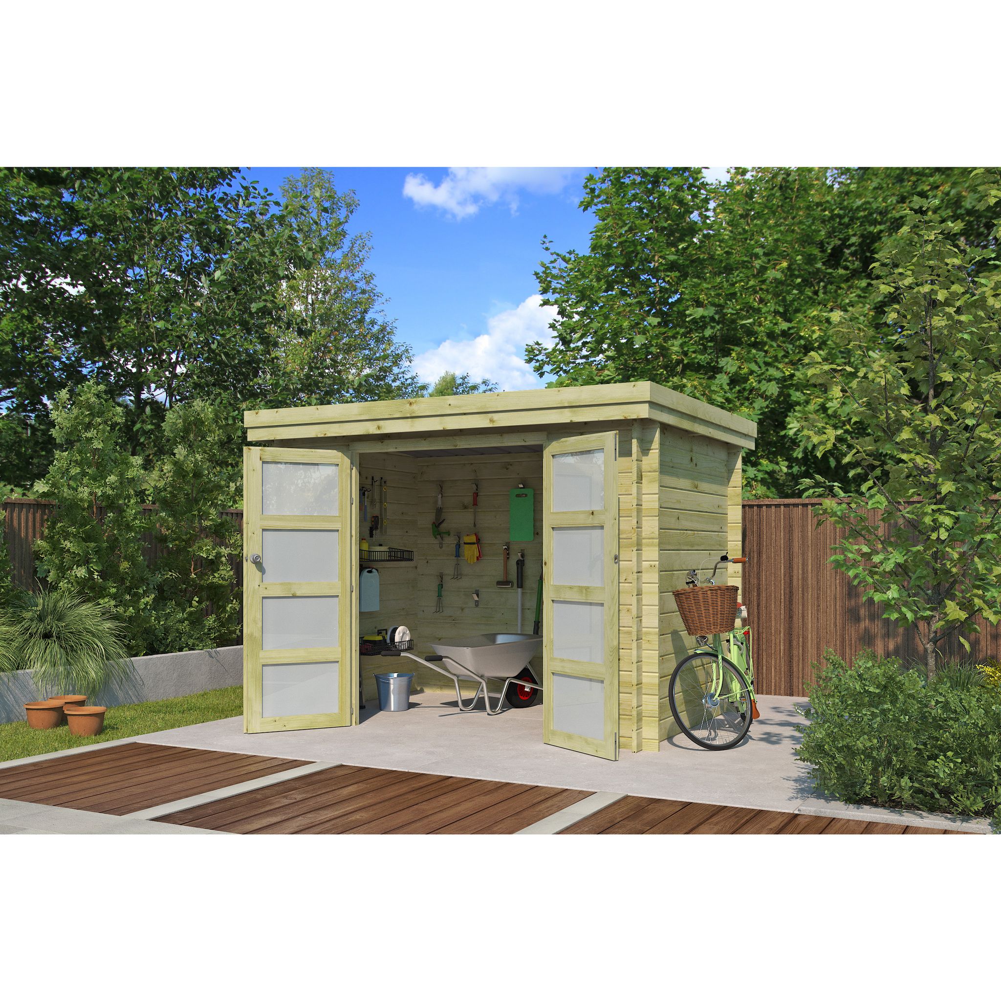 Voir la diapositive 4 : GARDENAS Abri de jardin bois - traité autoclave - Toit plat - 4,83m² - APETINA