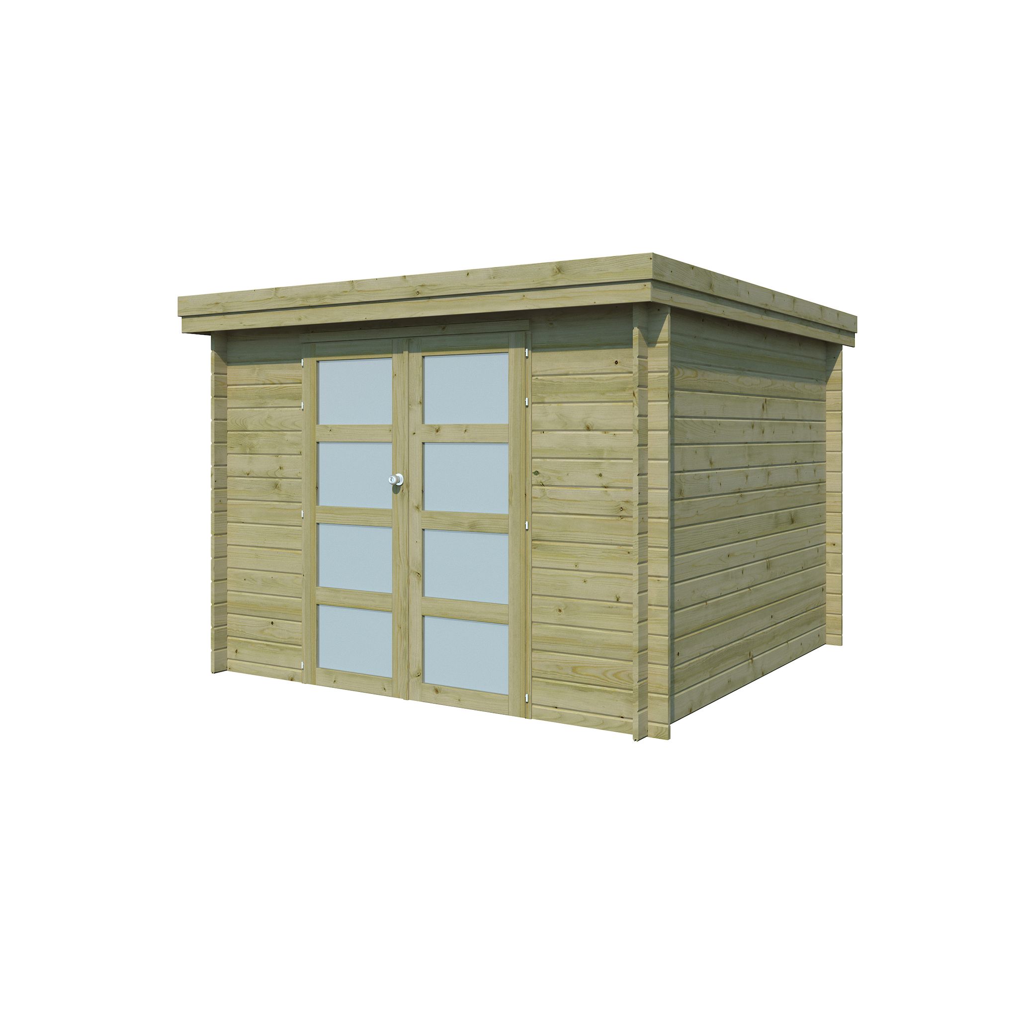 Voir la diapositive 2 : GARDENAS Abri de jardin bois - traité autoclave - Toit plat - 7,26m² - APETINA