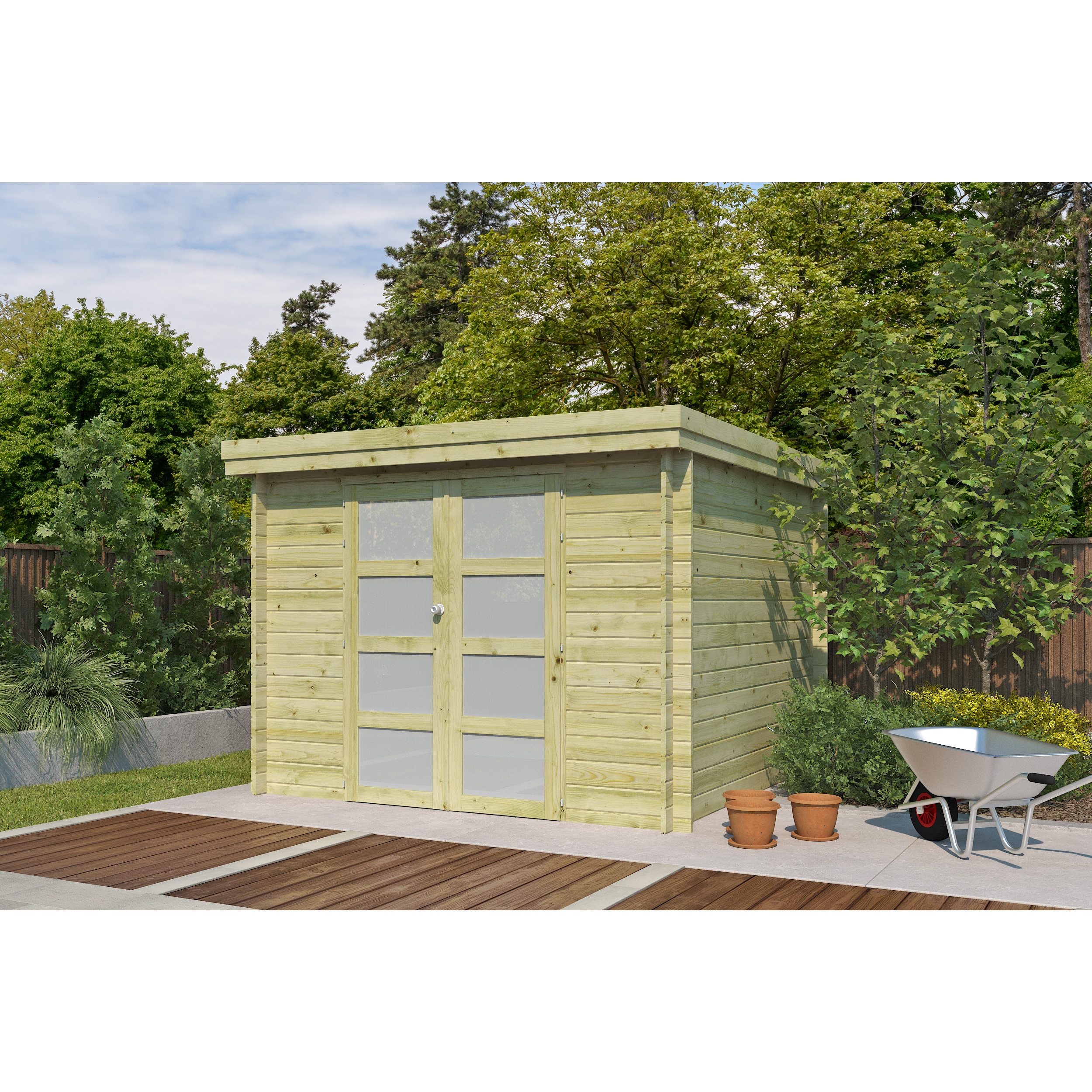 Voir la diapositive 3 : GARDENAS Abri de jardin bois - traité autoclave - Toit plat - 7,26m² - APETINA