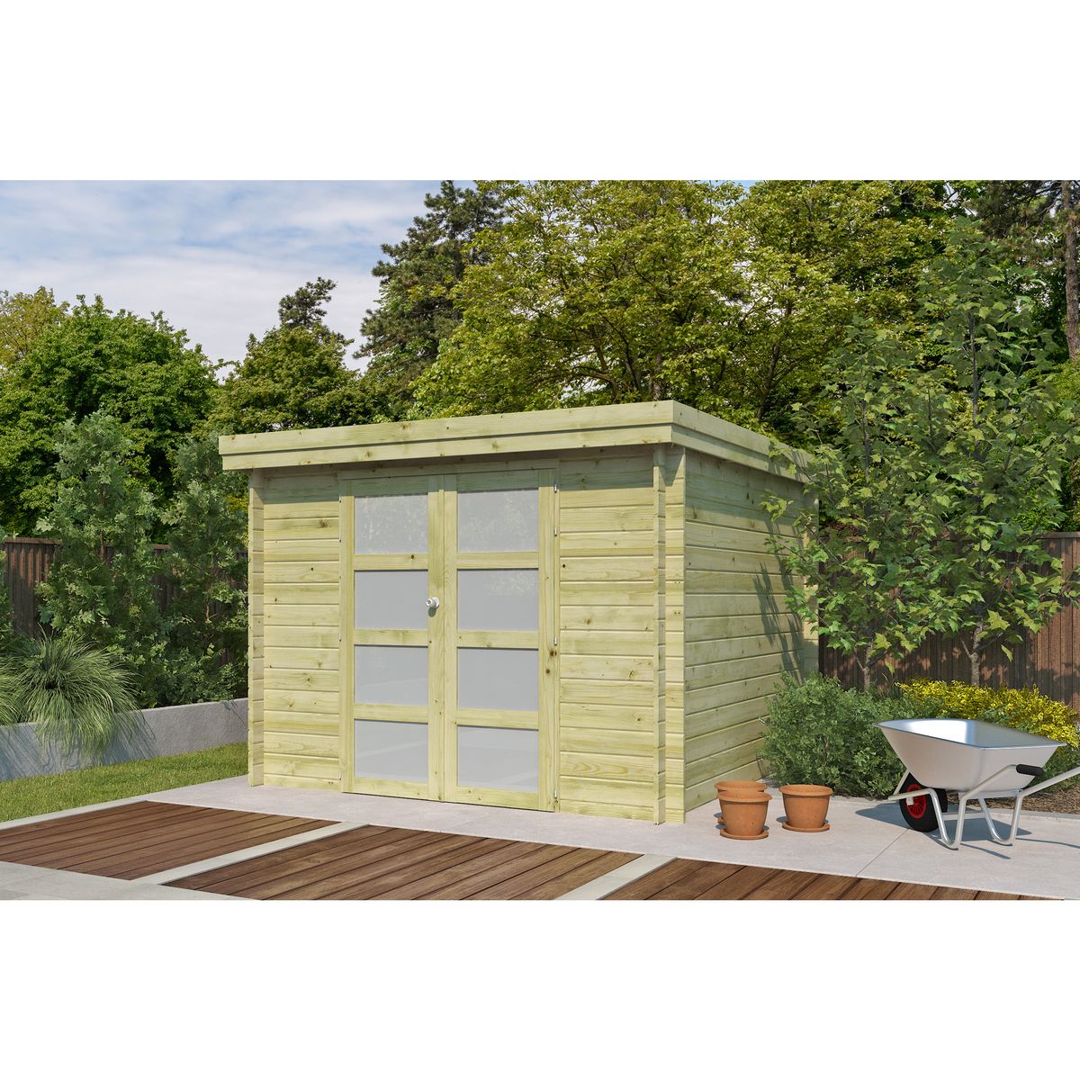 GARDENAS Abri de jardin bois - traité autoclave - Toit plat - 7,26m² - APETINA