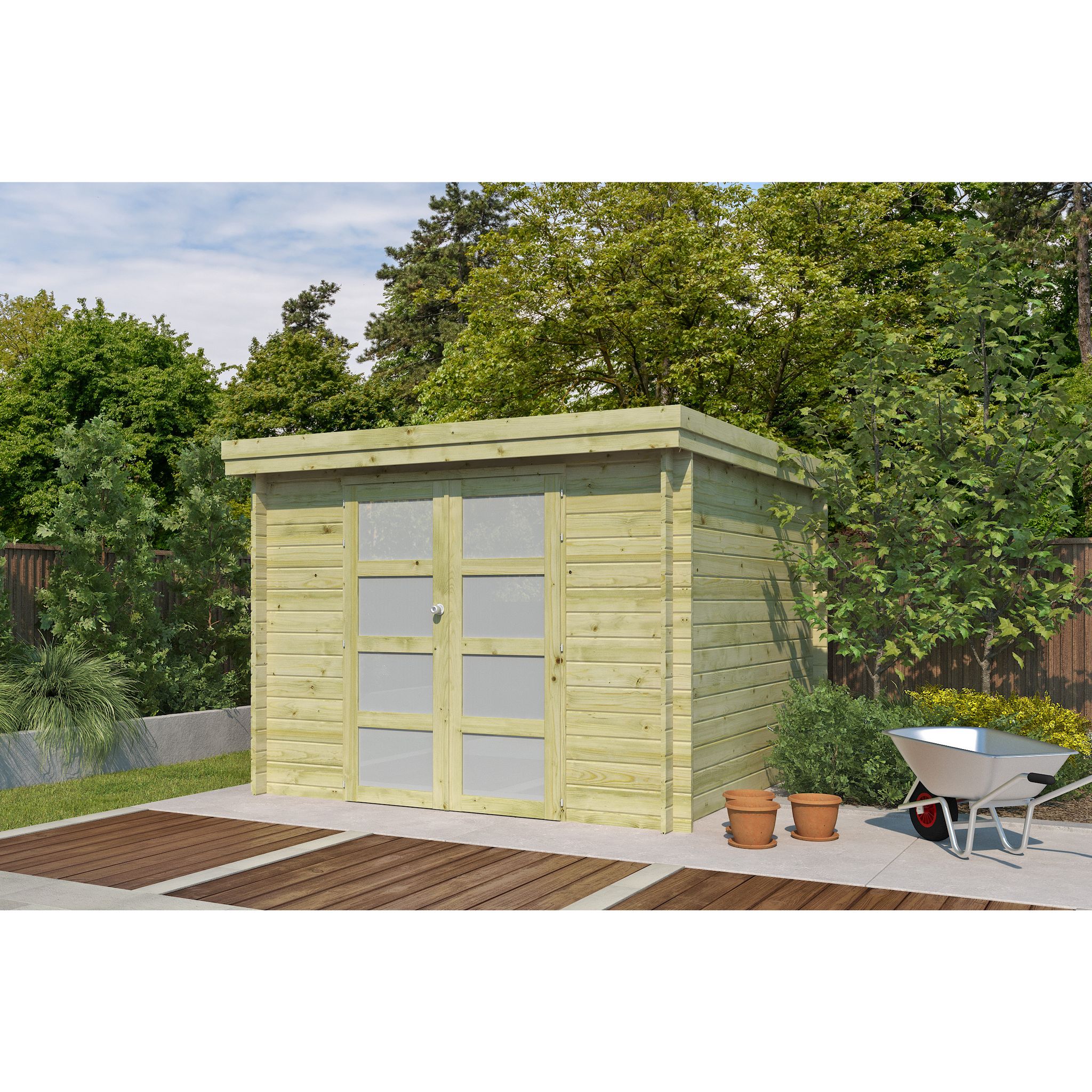 Voir la diapositive 3 : GARDENAS Abri de jardin bois - traité autoclave - Toit plat - 7,26m² - APETINA