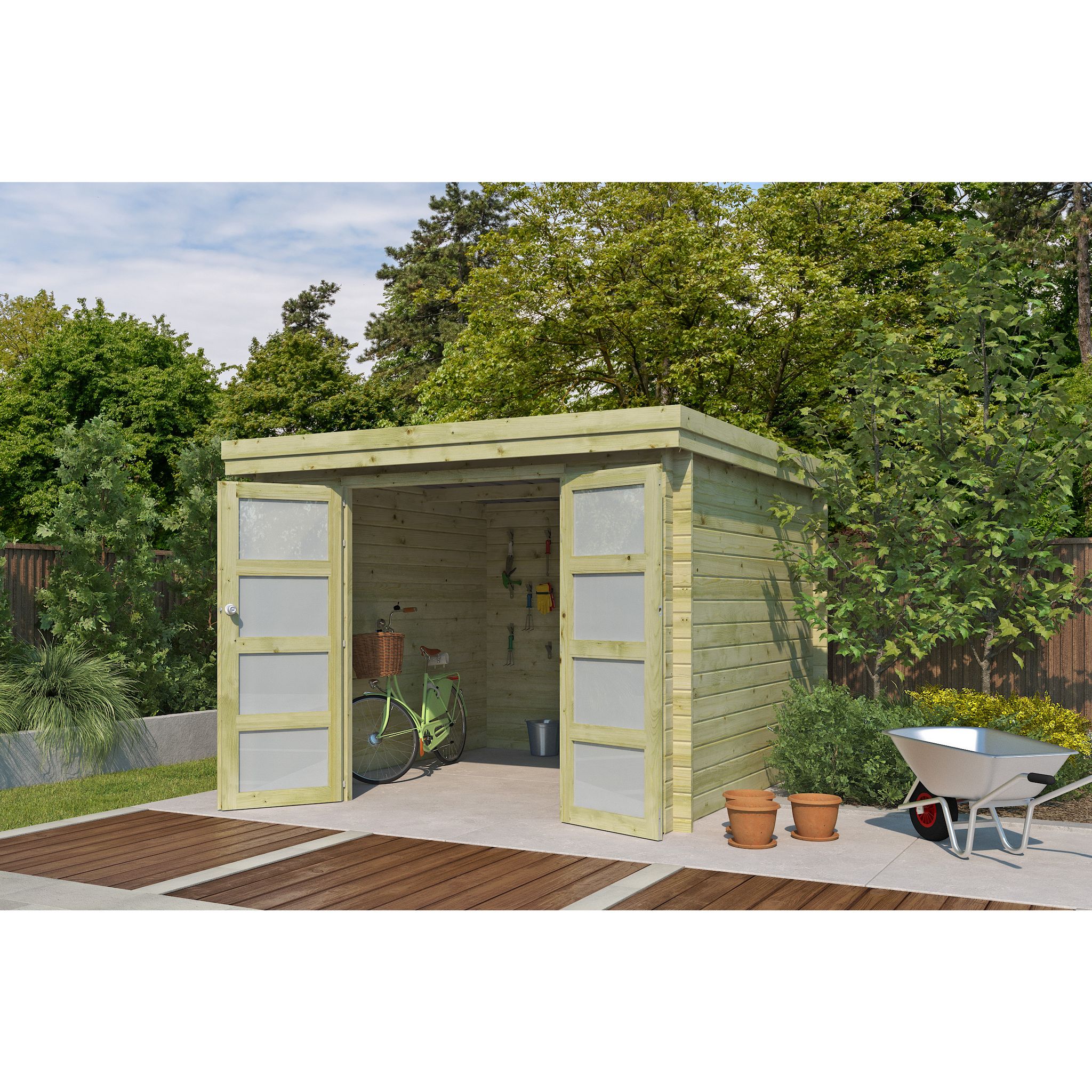 Voir la diapositive 4 : GARDENAS Abri de jardin bois - traité autoclave - Toit plat - 7,26m² - APETINA