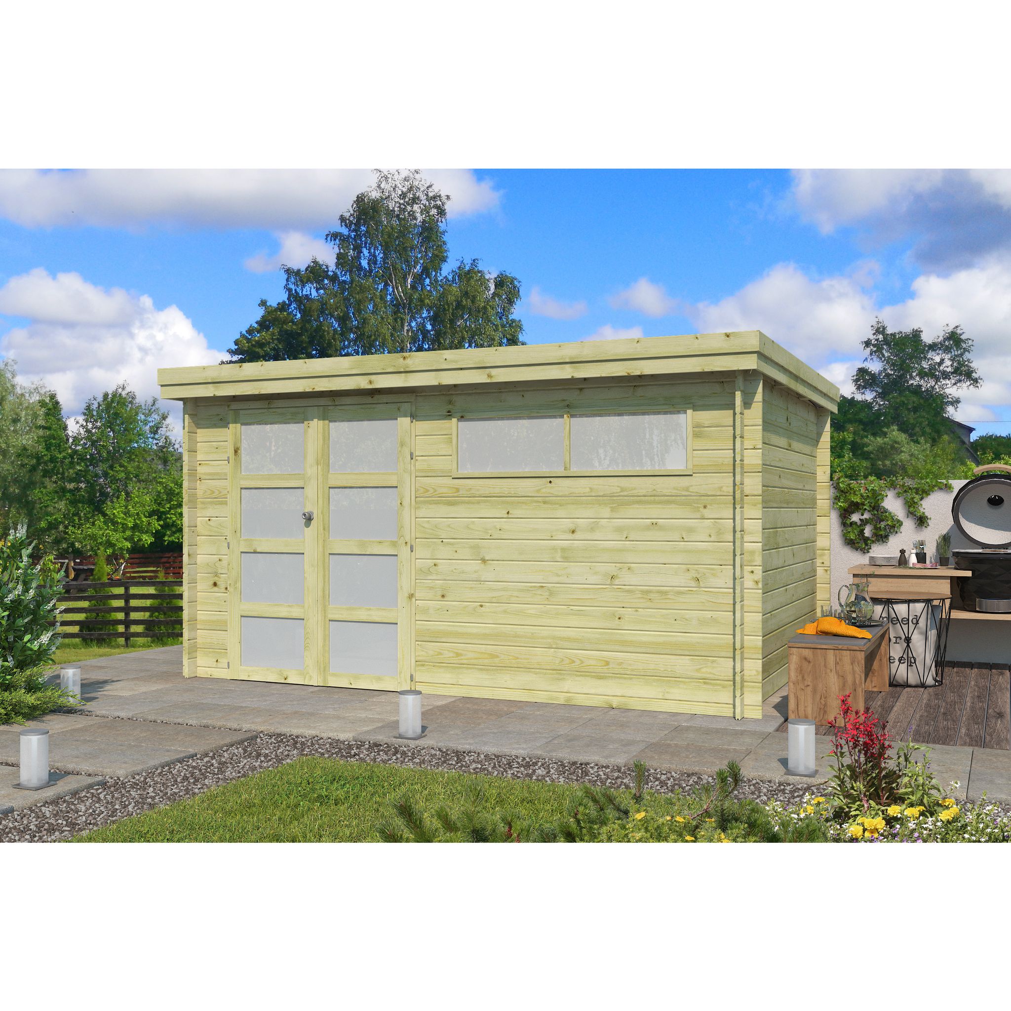 Voir la diapositive 3 : GARDENAS Abri de jardin bois - traité autoclave - Toit plat - 10,49m² - APETINA