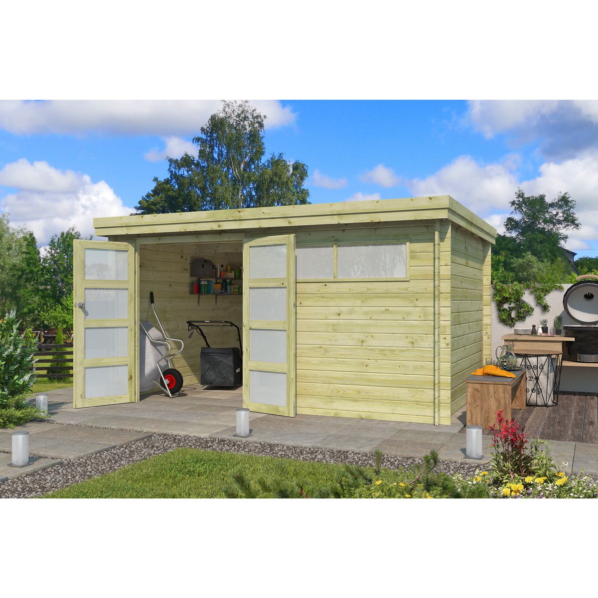 GARDENAS Abri de jardin bois - traité autoclave - Toit plat - 10,49m² - APETINA