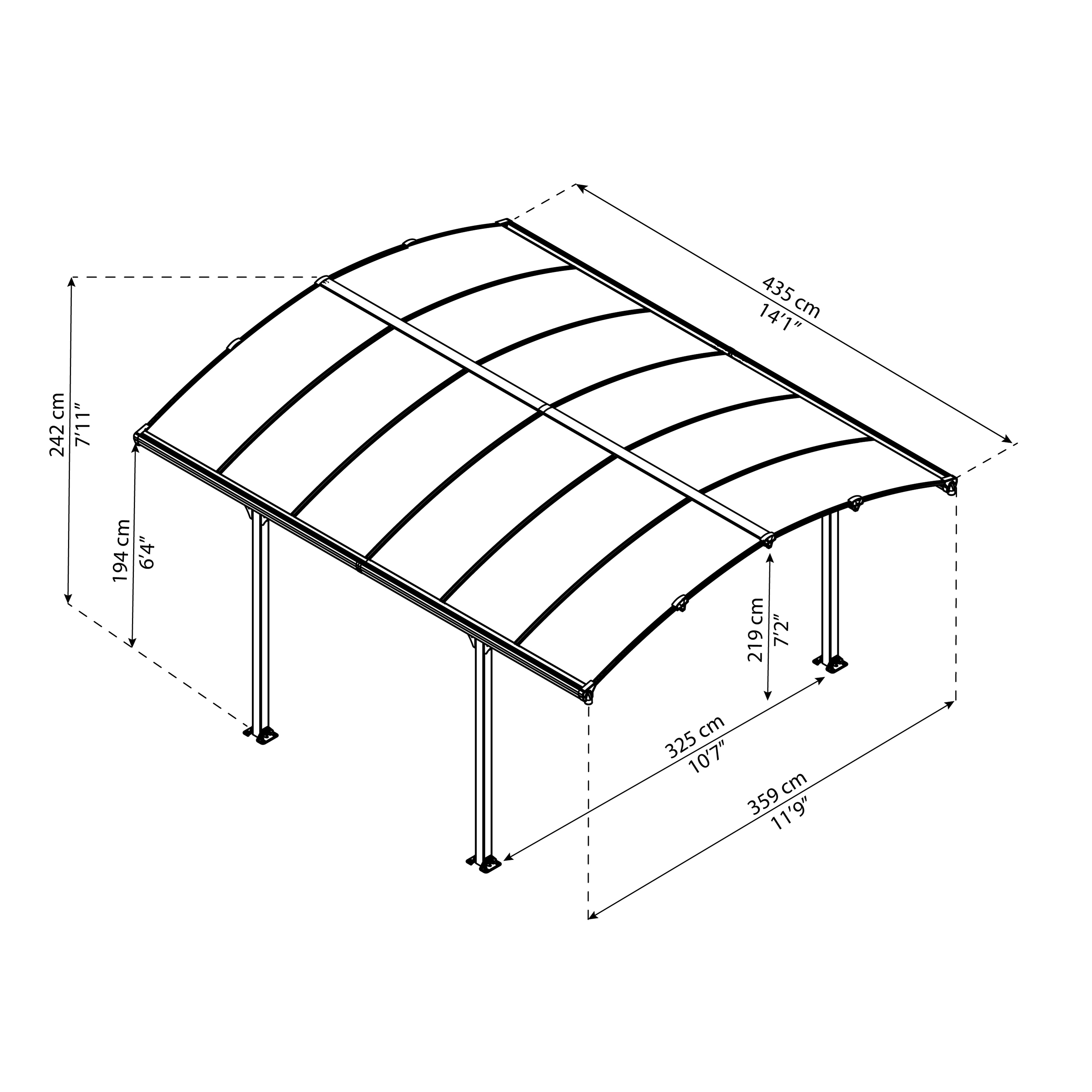 Voir la diapositive 8 : PALRAM Carport Aluminium - Anthracite - ARCADIA 4300
