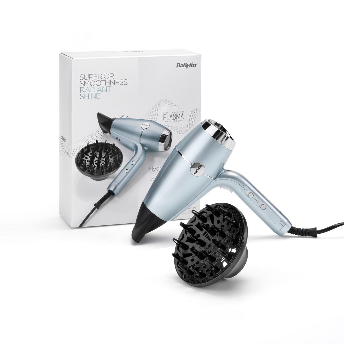 BABYLISS Sèche cheveux avec diffuseur fonction ionique Hydro-fusion D773DE - Gris