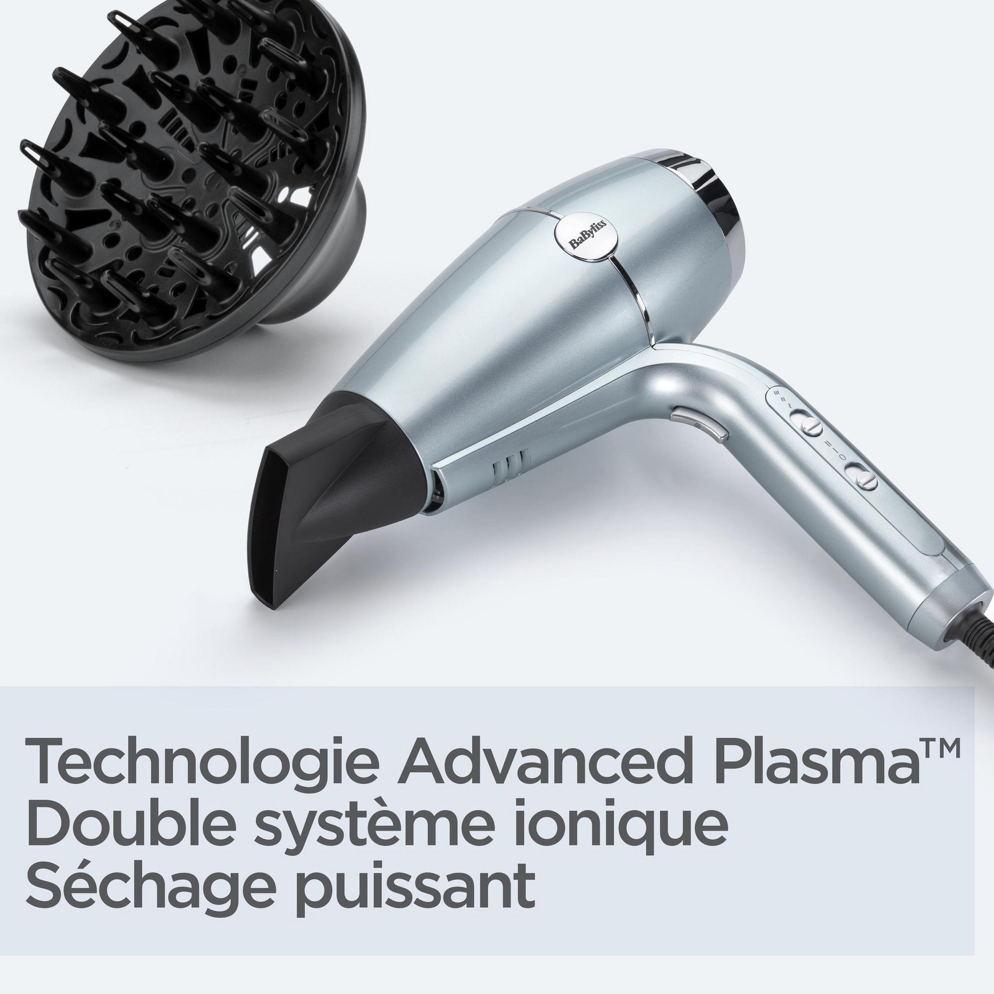 Voir la diapositive 9 : BABYLISS Sèche cheveux avec diffuseur fonction ionique Hydro-fusion D773DE - Gris