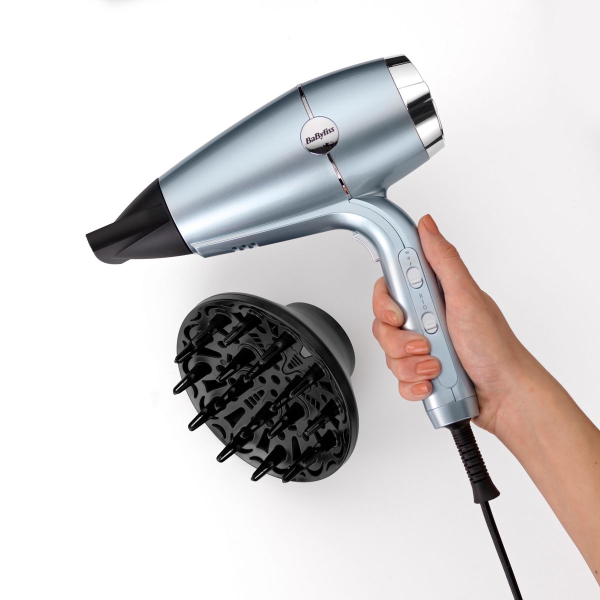 BABYLISS Sèche cheveux avec diffuseur fonction ionique Hydro-fusion D773DE - Gris