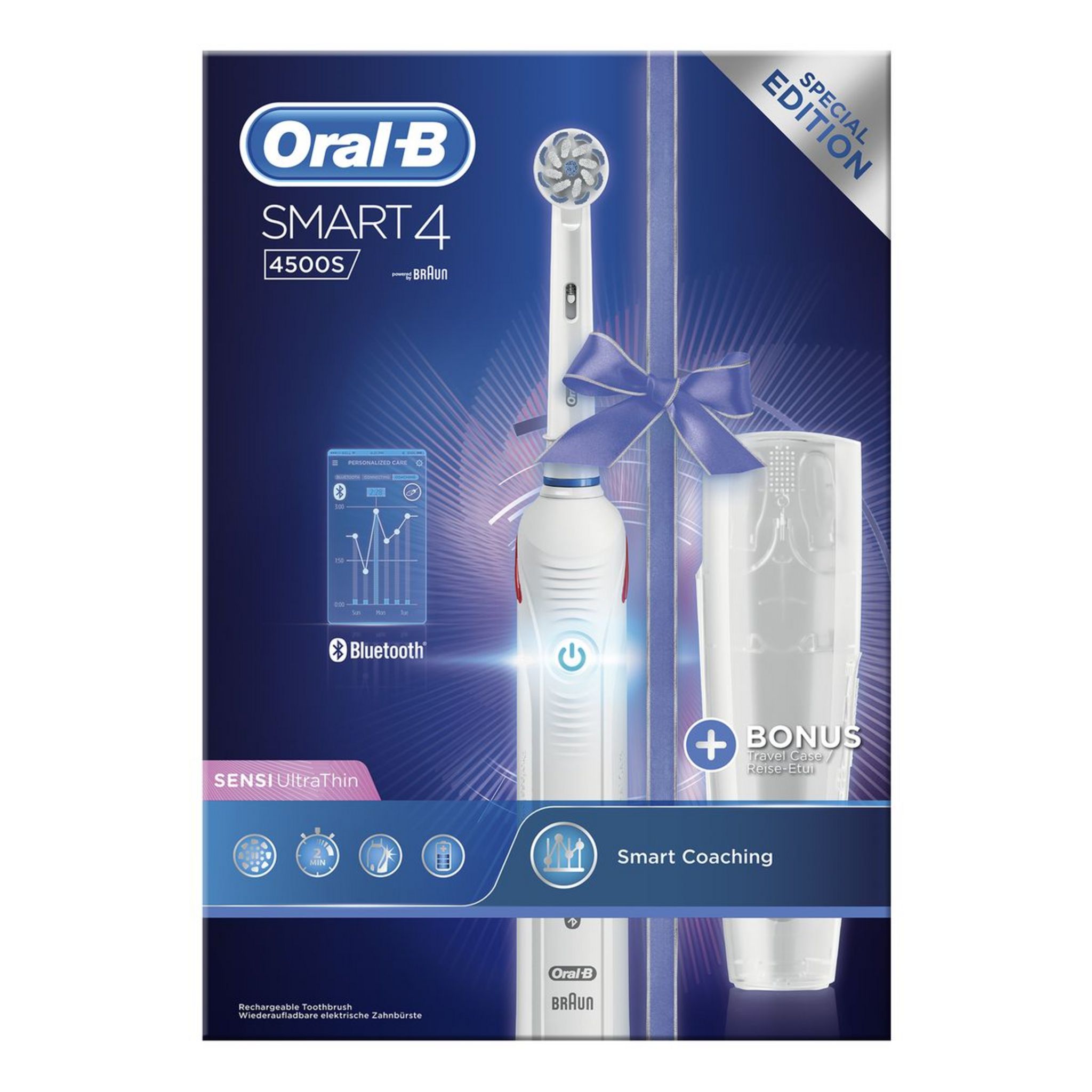 Voir la diapositive 2 : ORAL-B Oral-B Smart&nbsp;4 4500S Sensi Ultrathin Brosse À Dents Électrique Rechargeable, 1&nbsp;Manche Connecté, 3&nbsp;Modes Dont Blancheur Et Douceur, 2&nbsp;Brossettes, 1&nbsp;Étui De Voyage Offert