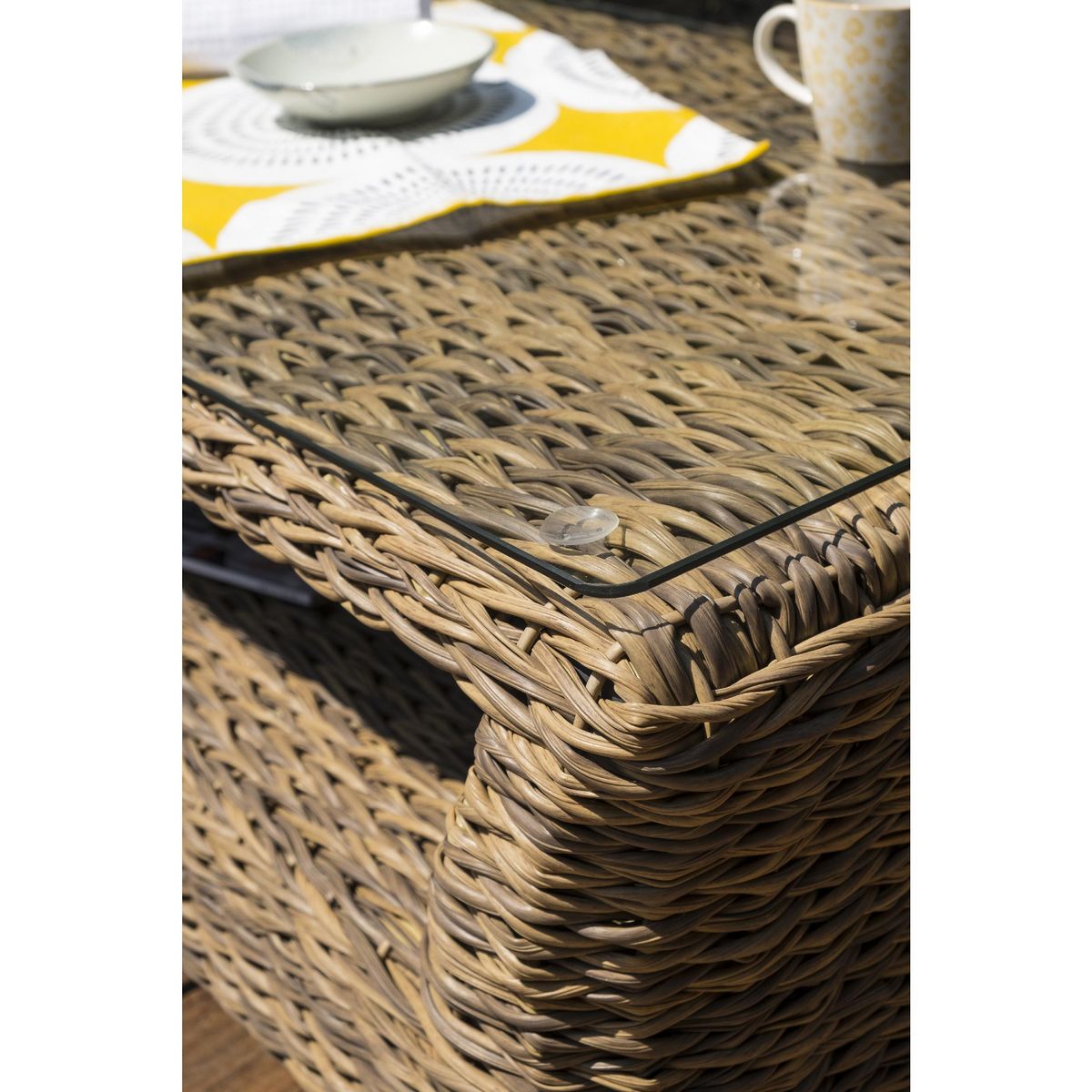 Salon bas de jardin - 5 places - Aluminium/Résine - Miel - HAVANA1 table basse + 1 canapé 3 personnes + 2 fauteuils