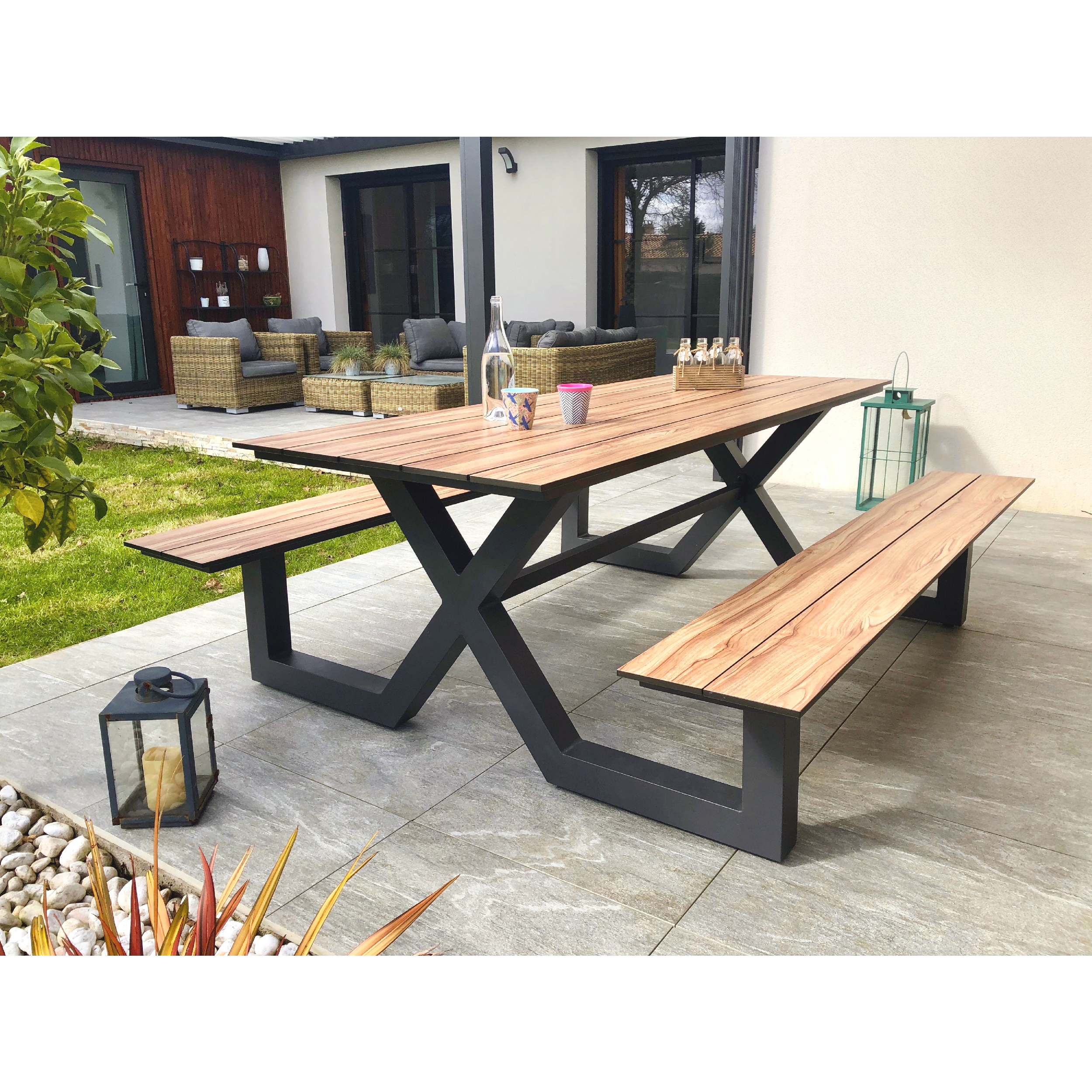 Voir la diapositive 2 : DCB GARDEN Salon de jardin - 5 places - Bois d'acacia et aluminium - Gris Anthracite - MIYAKO