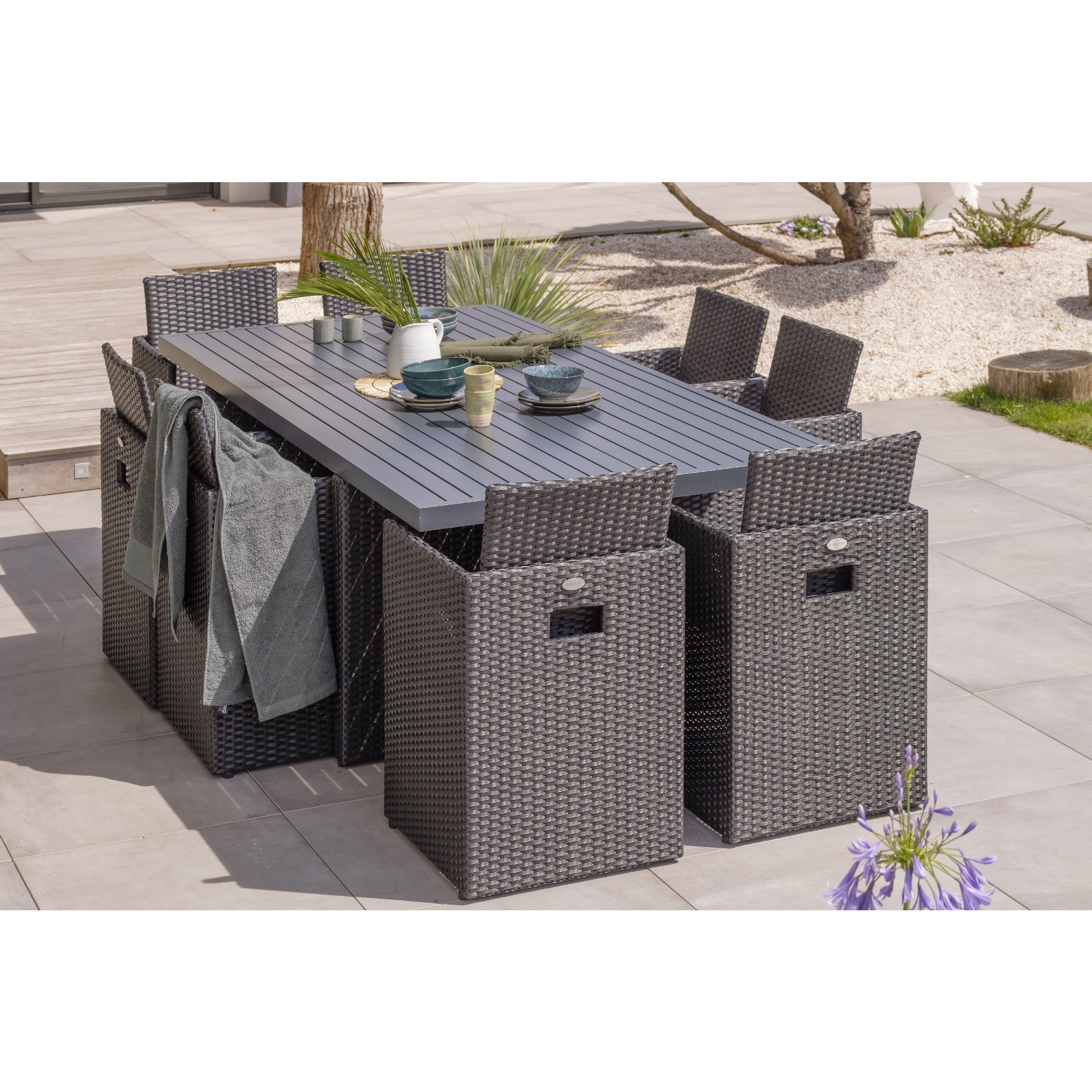 Voir la diapositive 2 : DCB GARDEN Salon de jardin encastrable - 8 places - Aluminium - Noir - GARDEN