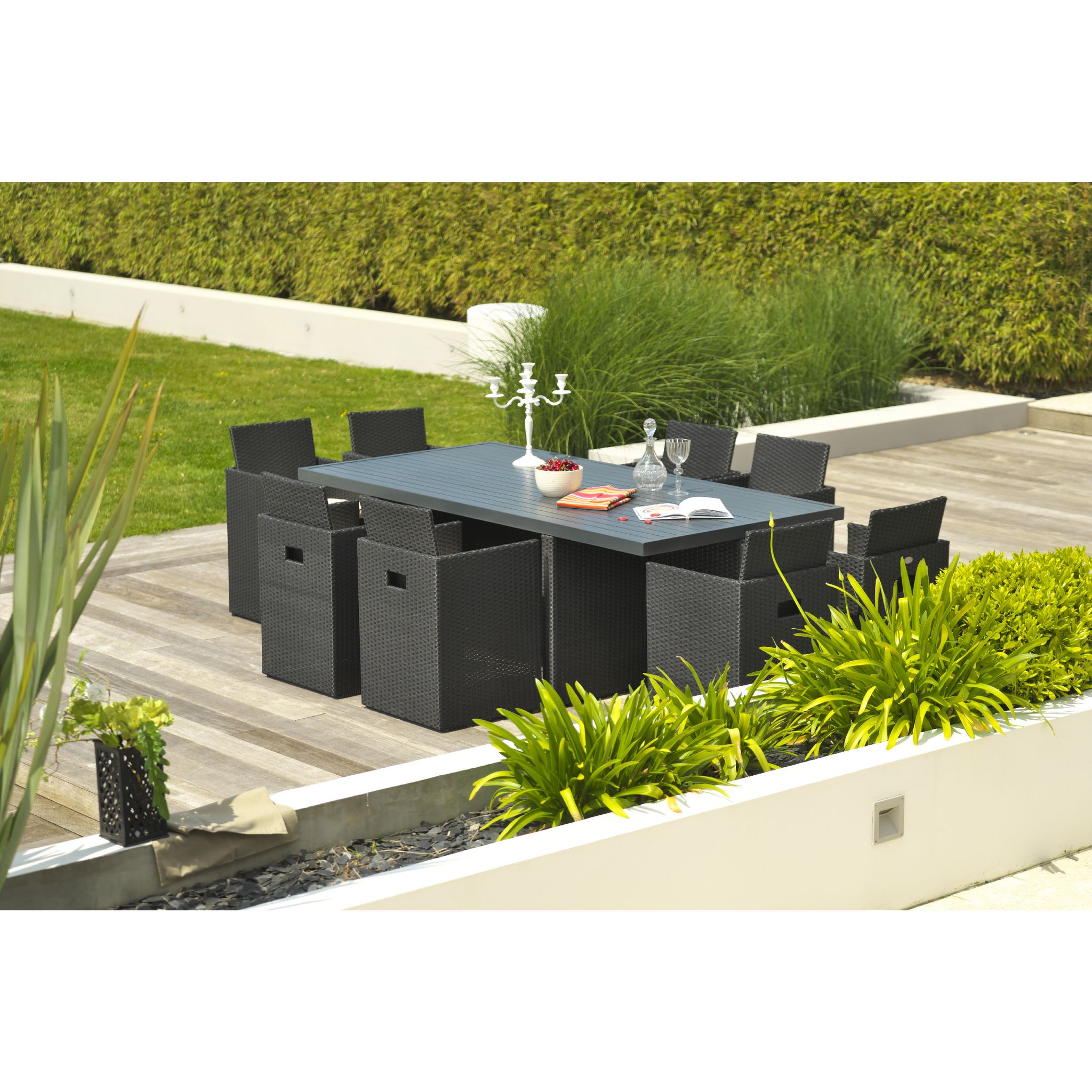 Voir la diapositive 6 : DCB GARDEN Salon de jardin encastrable - 8 places - Aluminium - Noir - GARDEN