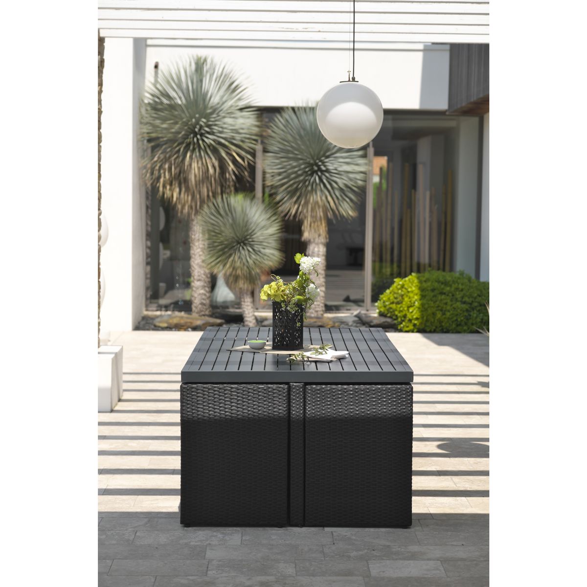 DCB GARDEN Salon de jardin encastrable - 8 places - Aluminium - Noir - GARDEN