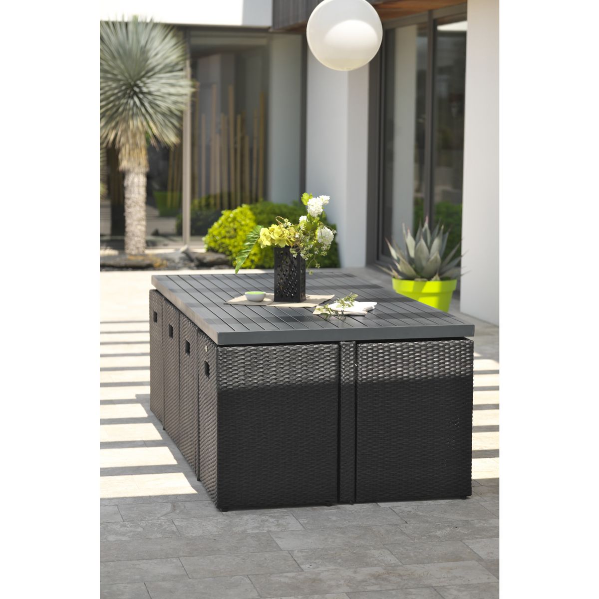 DCB GARDEN Salon de jardin encastrable - 8 places - Aluminium - Noir - GARDEN