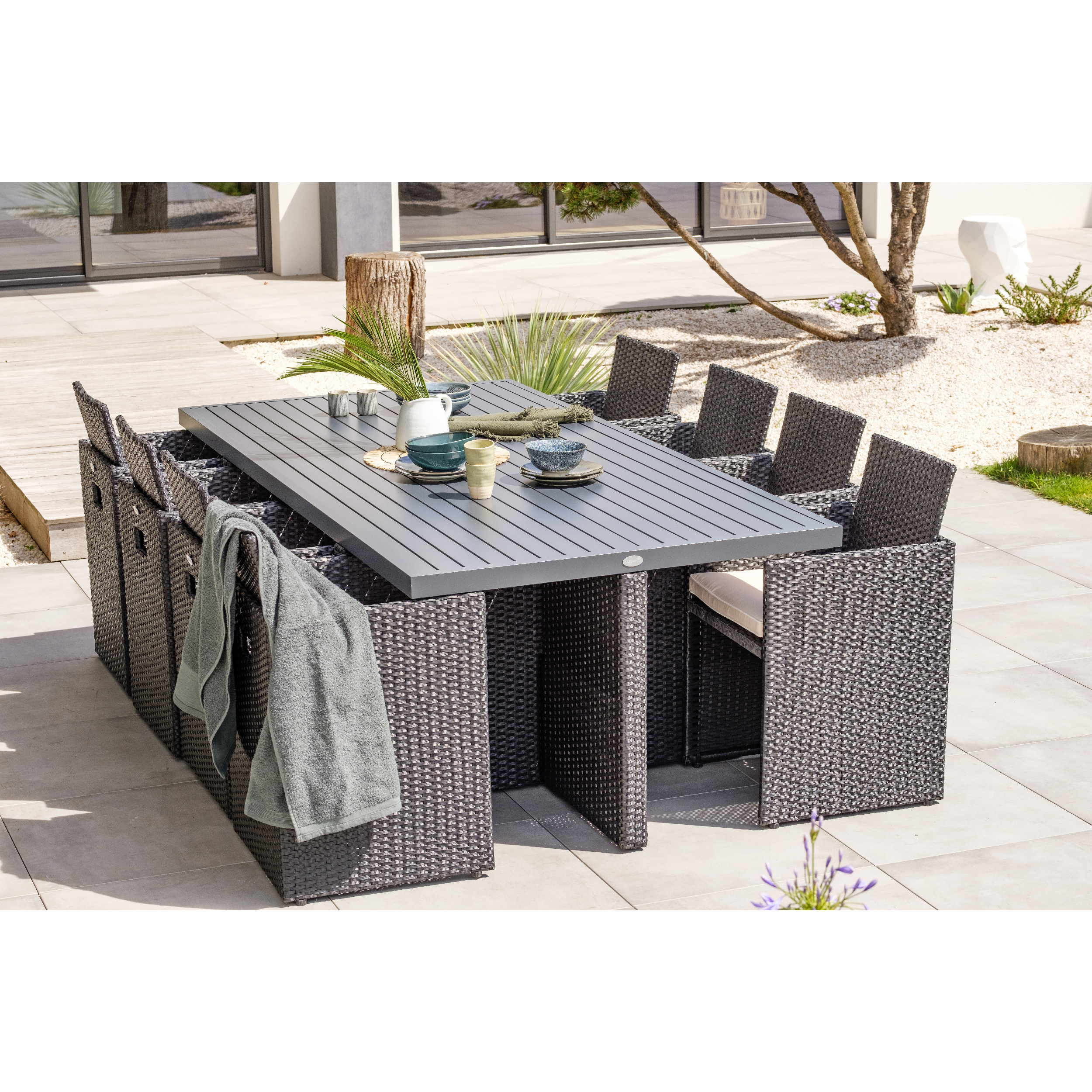 Voir la diapositive 11 : DCB GARDEN Salon de jardin encastrable - 8 places - Aluminium - Noir - GARDEN