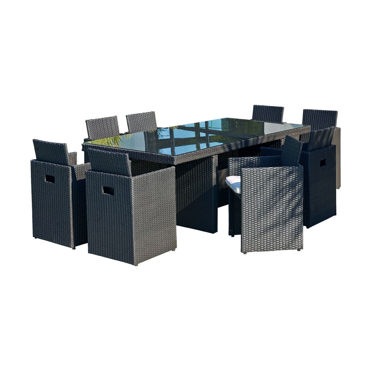 DCB GARDEN Salon de jardin encastrable - 8 places - PVC - Noir