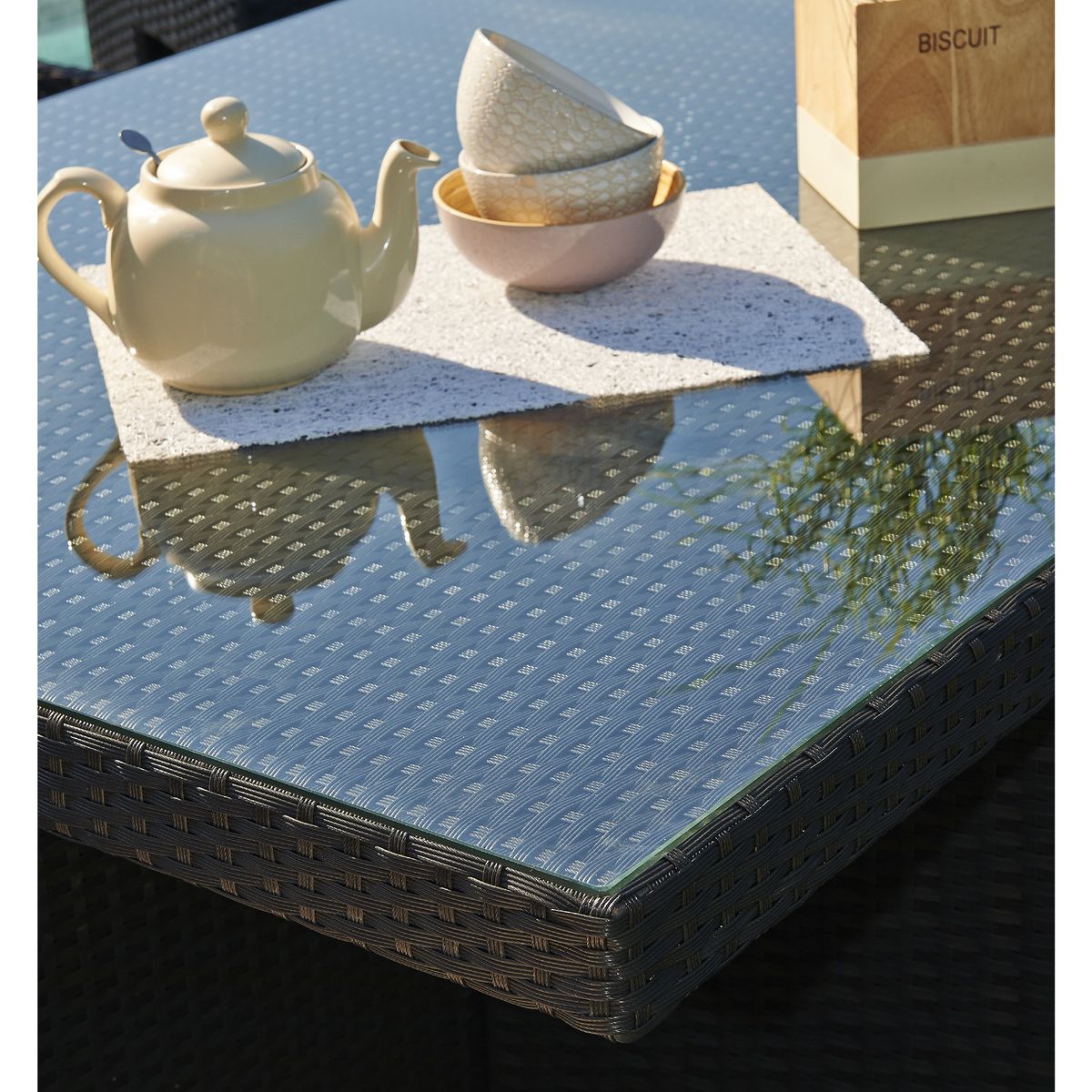 DCB GARDEN Salon de jardin encastrable - 8 places - PVC - Noir