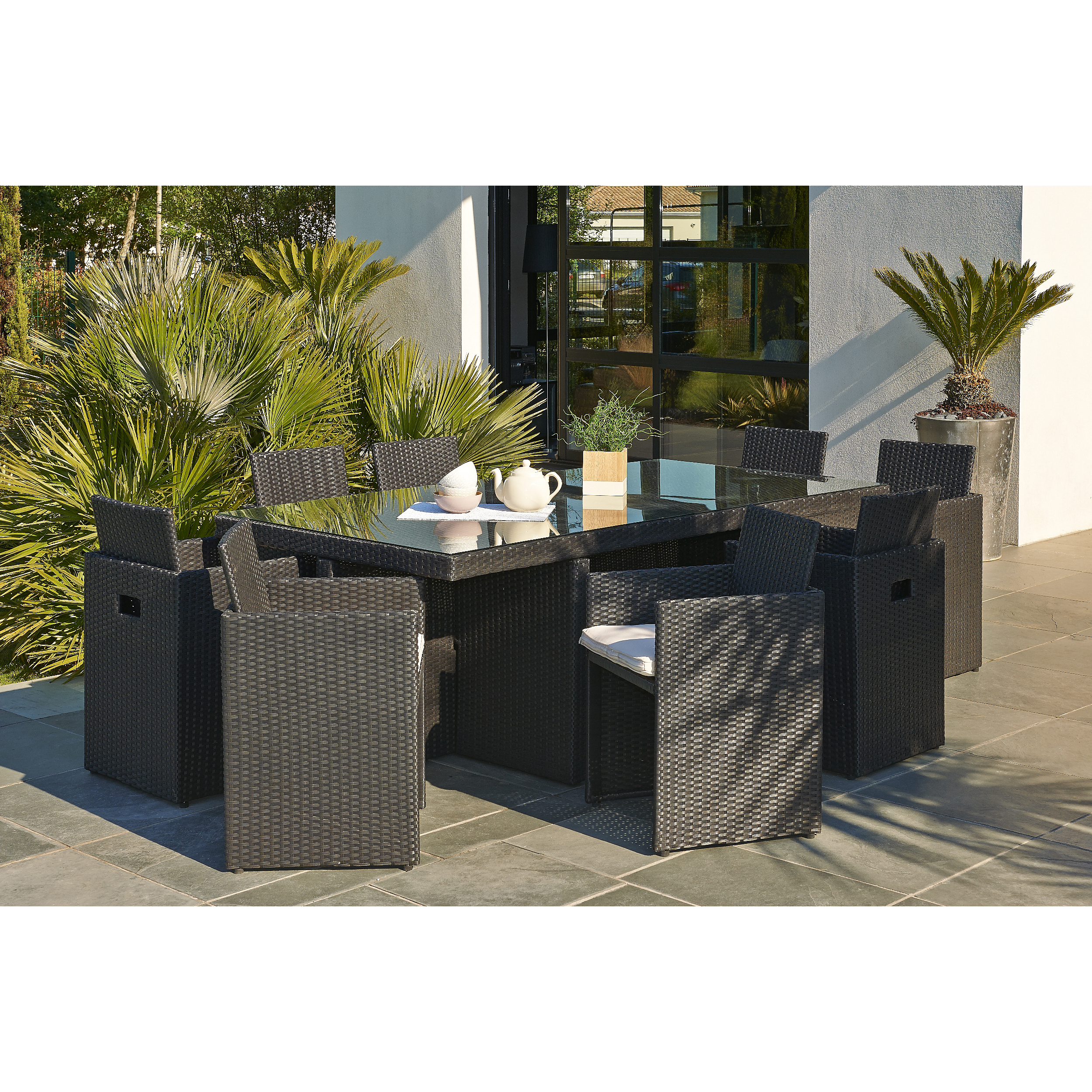 Voir la diapositive 6 : DCB GARDEN Salon de jardin encastrable - 8 places - PVC - Noir