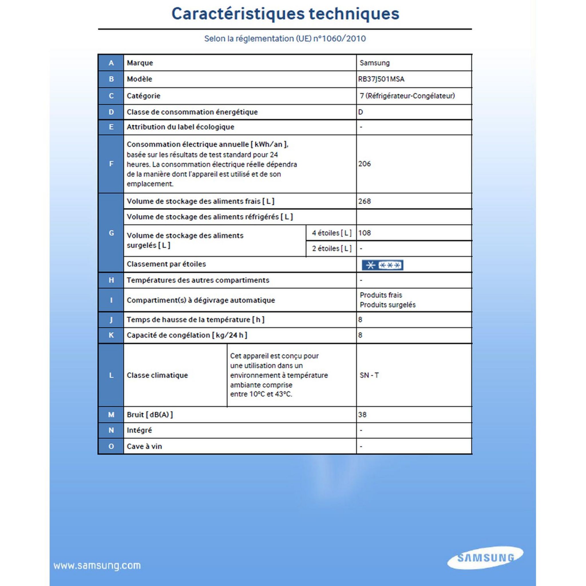 Voir la diapositive 11 : SAMSUNG Réfrigérateur combiné RB37J501MSA, 353 L, Froid ventilé No frost