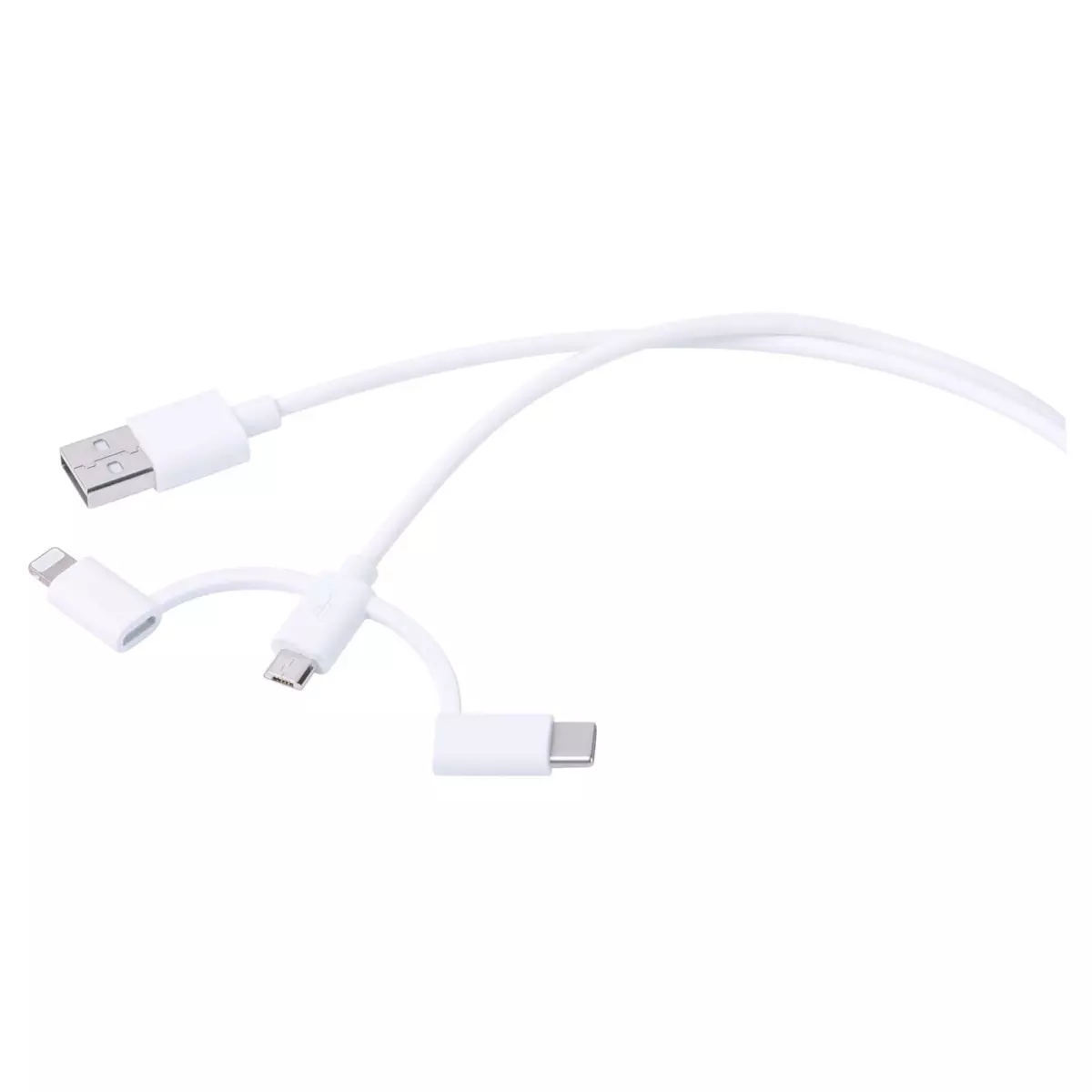 QILIVE Câble de charge USB vers Lightning/Micro USB/USB-C - Mâle - 1.2 m - Blanc