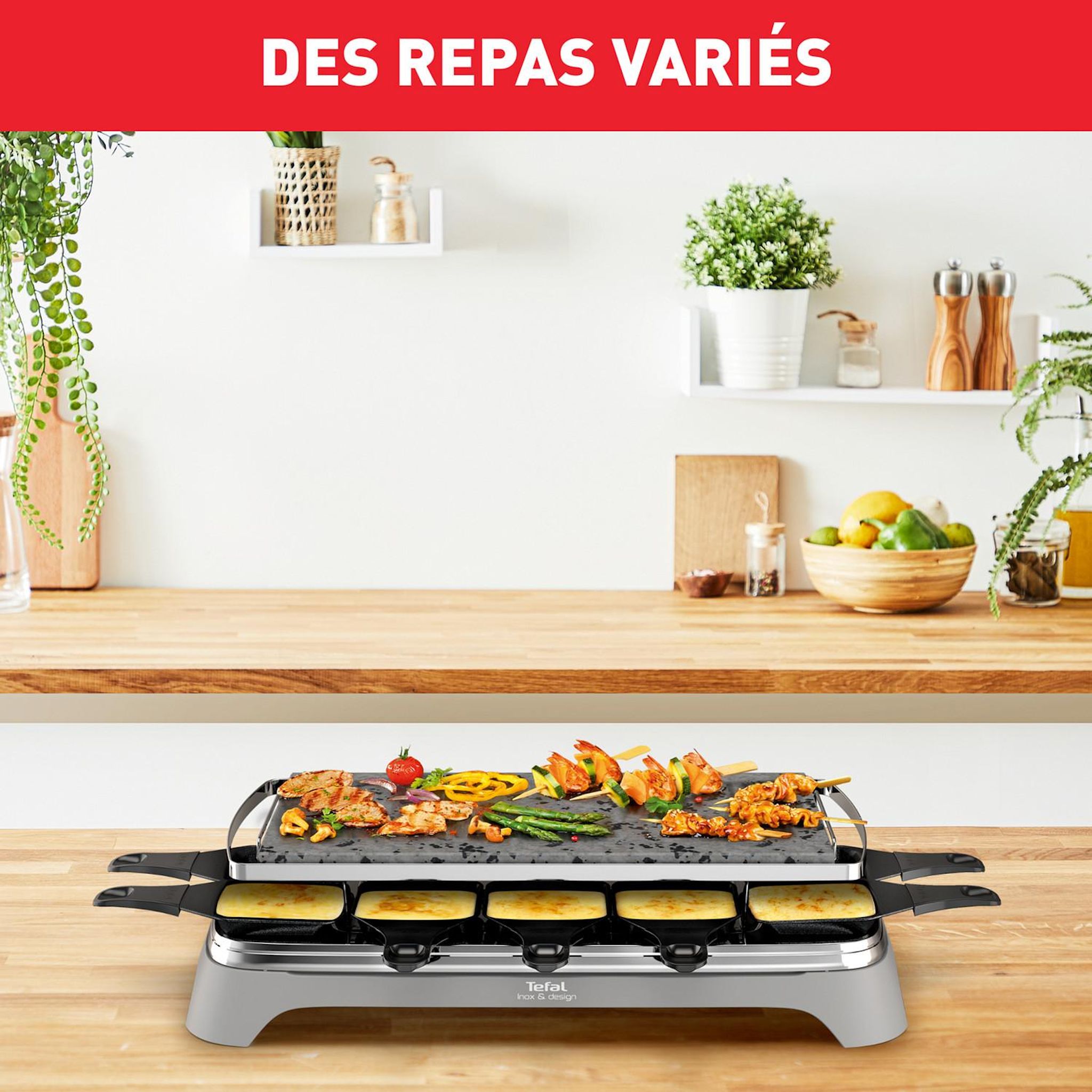 Voir la diapositive 2 : TEFAL Appareil à raclette 10 personnes PR457B12 - Gris