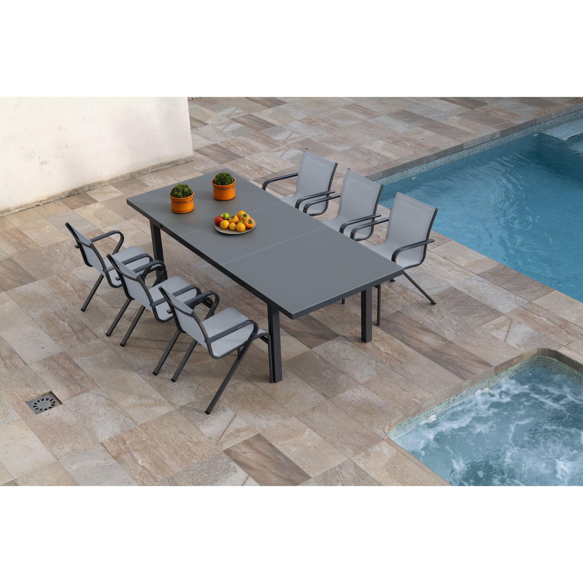 Voir la diapositive 1 : TERRIA Table de jardin en aluminium plateau en verre 6/8 places FRAISE - Gris