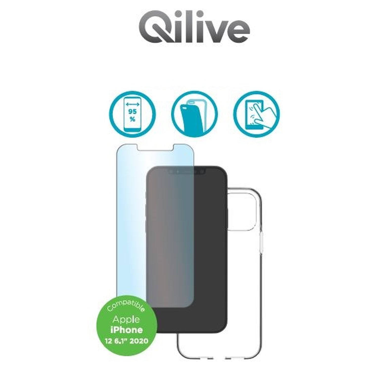 Voir la diapositive 2 : QILIVE Pack coque + protection d'écran pour iPhone 12 et 12 Pro
