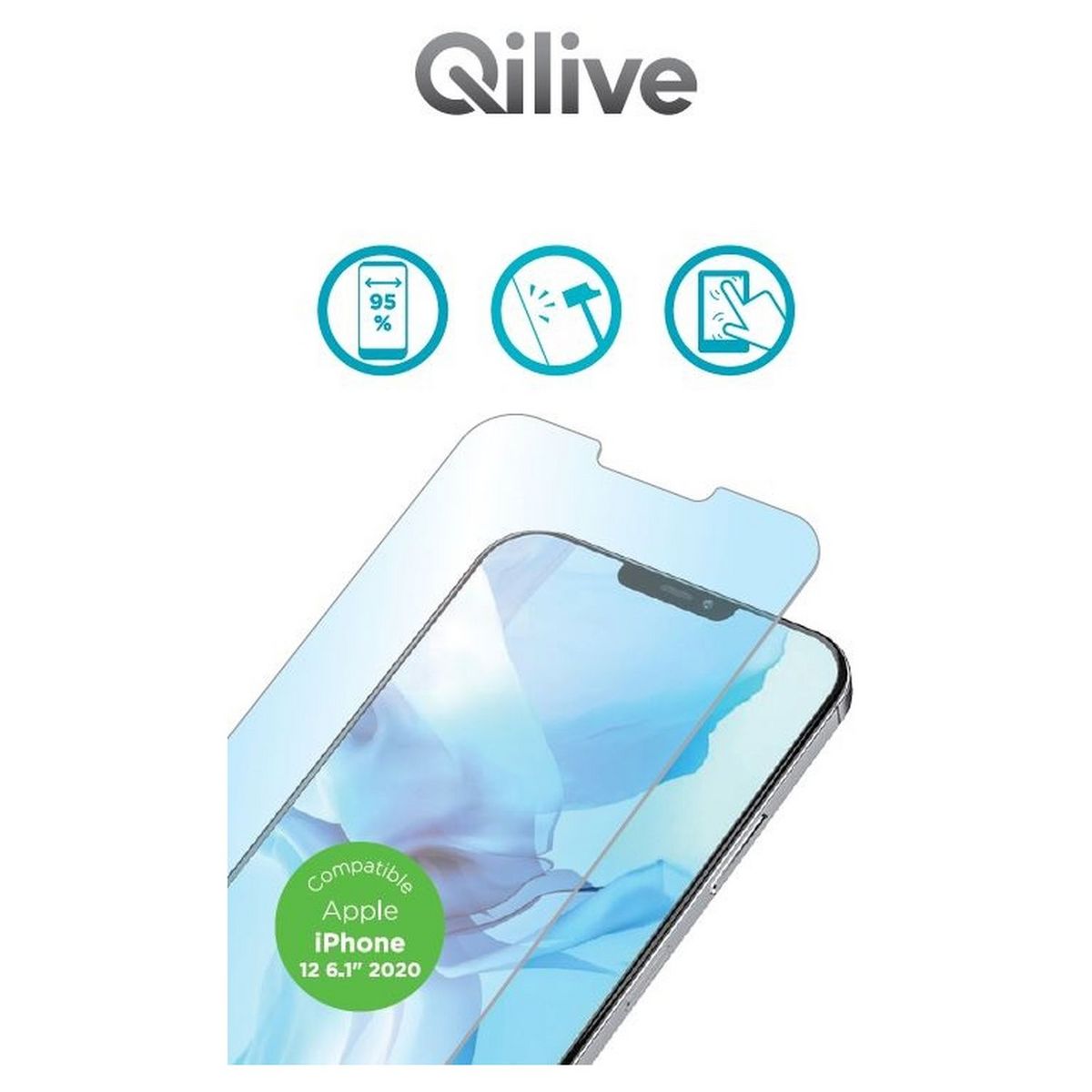 QILIVE Protection écran verre trempé Apple iPhone 12 et 12 Pro