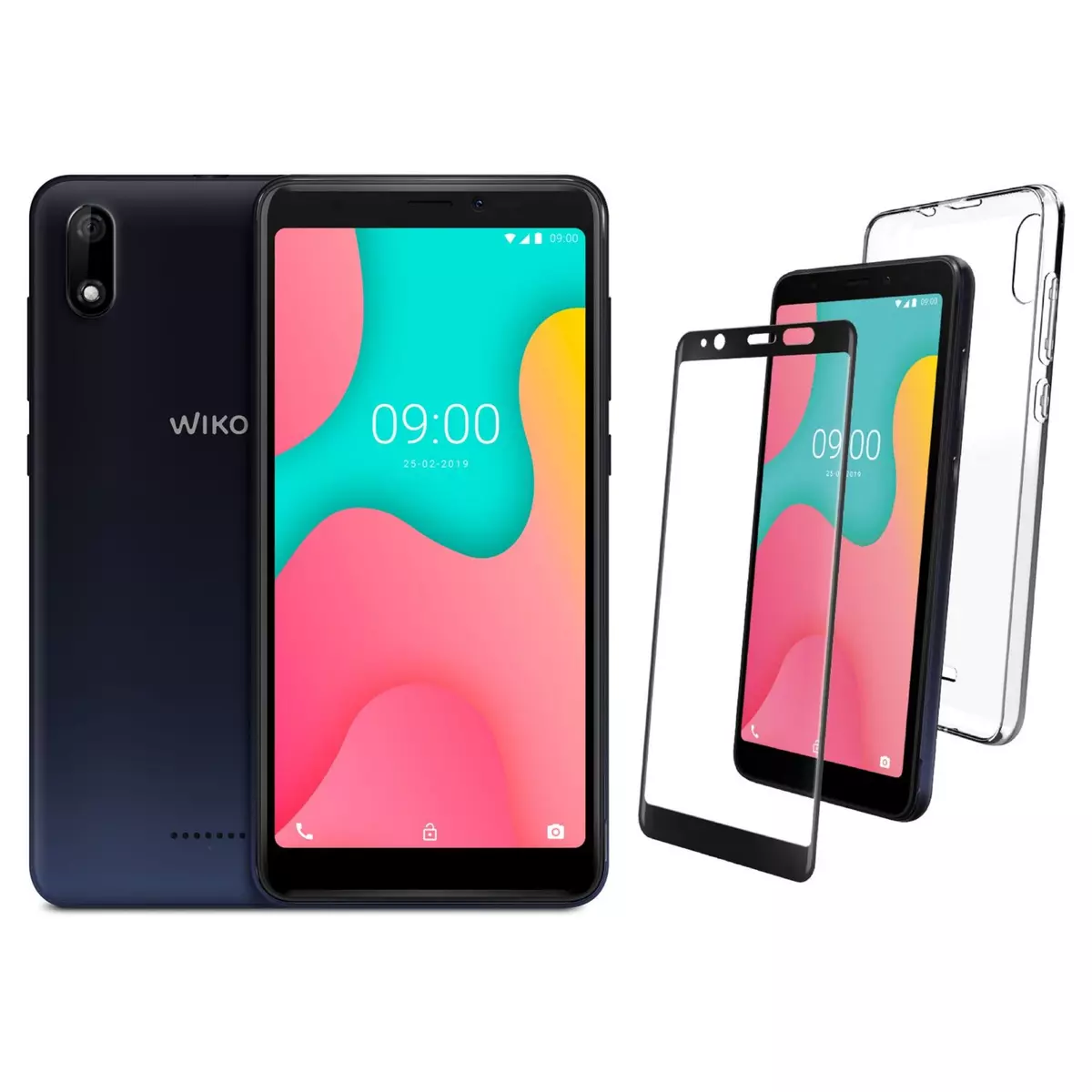 WIKO Pack Smartphone Y60 16 Go 5.45 pouces Noir 4G Double Sim + Coque + Protection Verre trempé