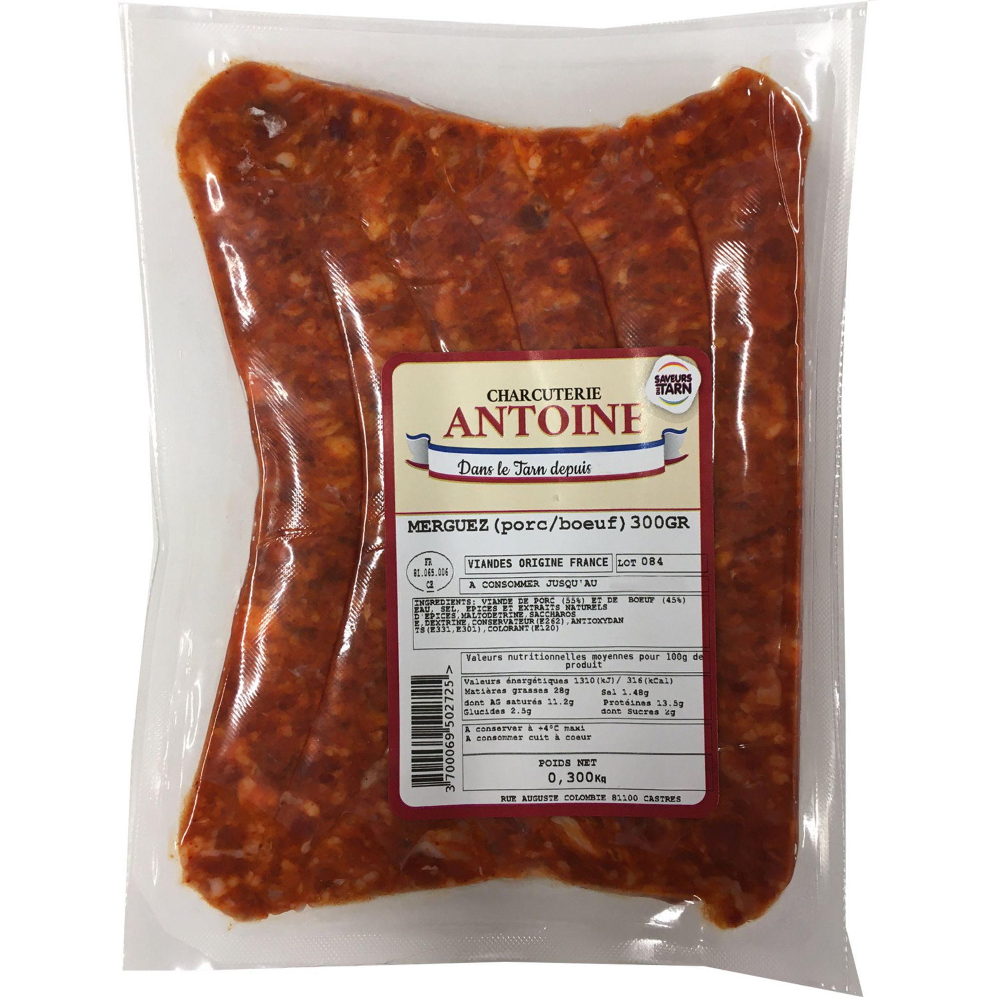 CHARCUTERIE ANTOINE Merguez porc boeuf 300g