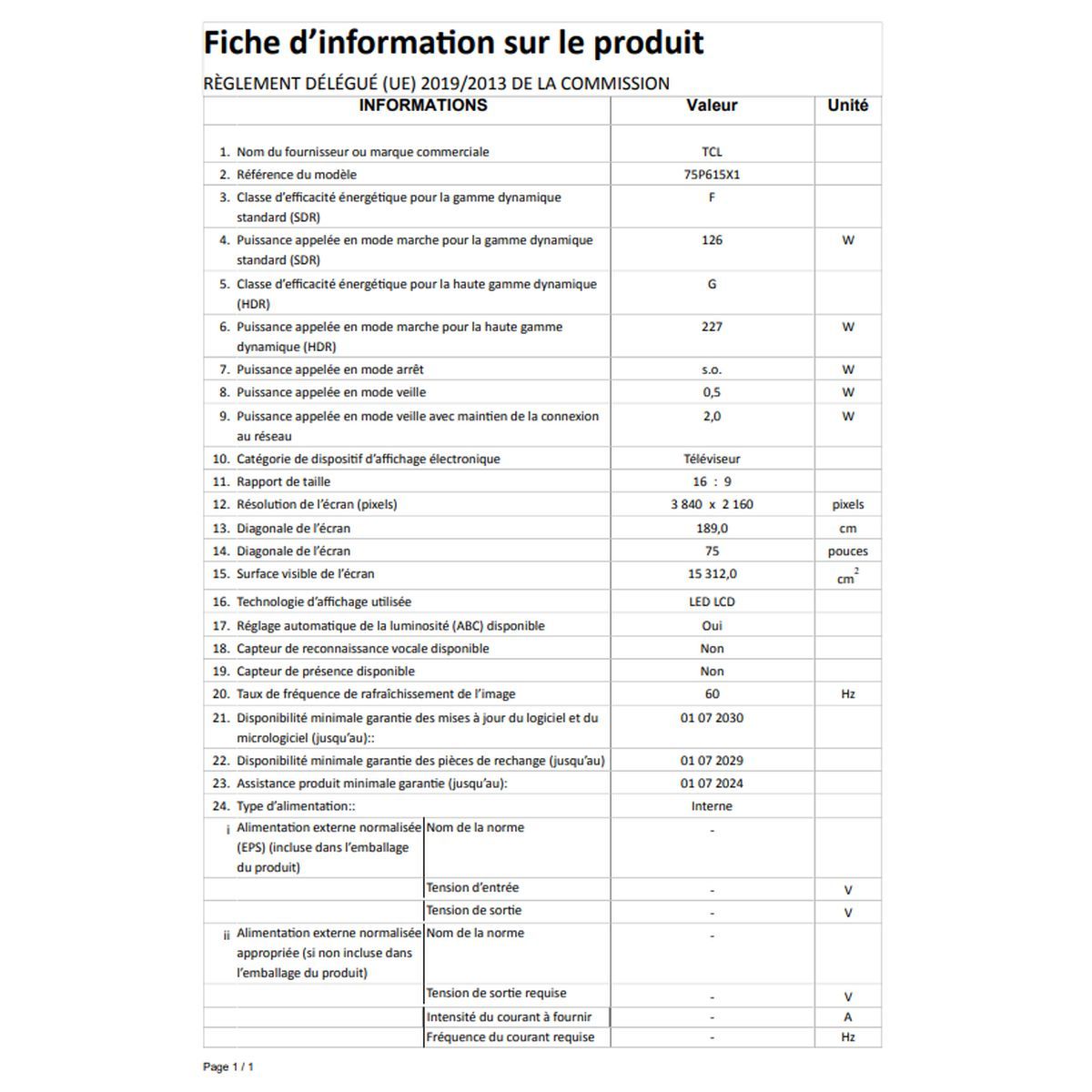 TCL 75P615 TV LED 4 UHD HDR 189 cm Android TV