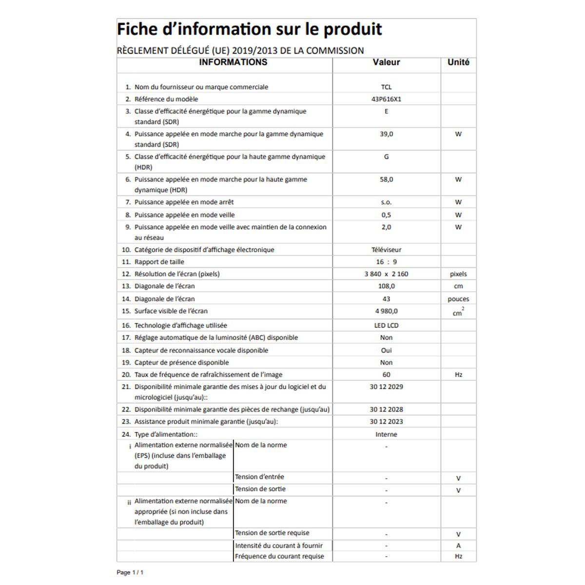 TCL 43P616 TV LED 4K Ultra HD 108 cm Android TV