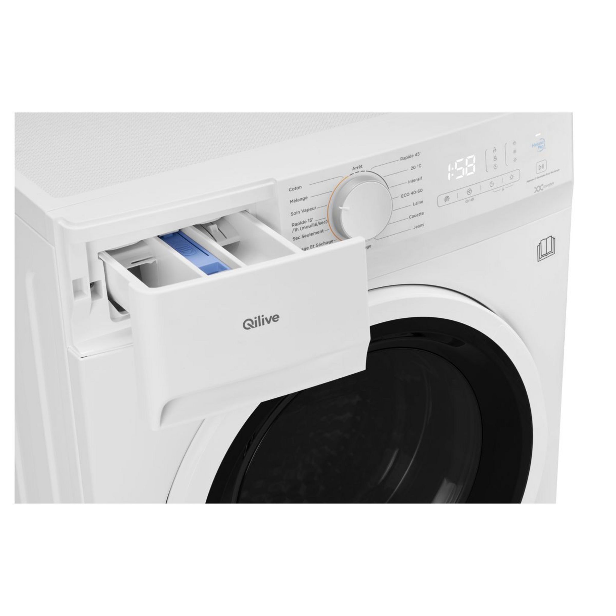 Voir la diapositive 2 : QILIVE Lave linge séchant hublot 600 082 849, 10 kg lavage, 7 kg séchage, 1500 T/min