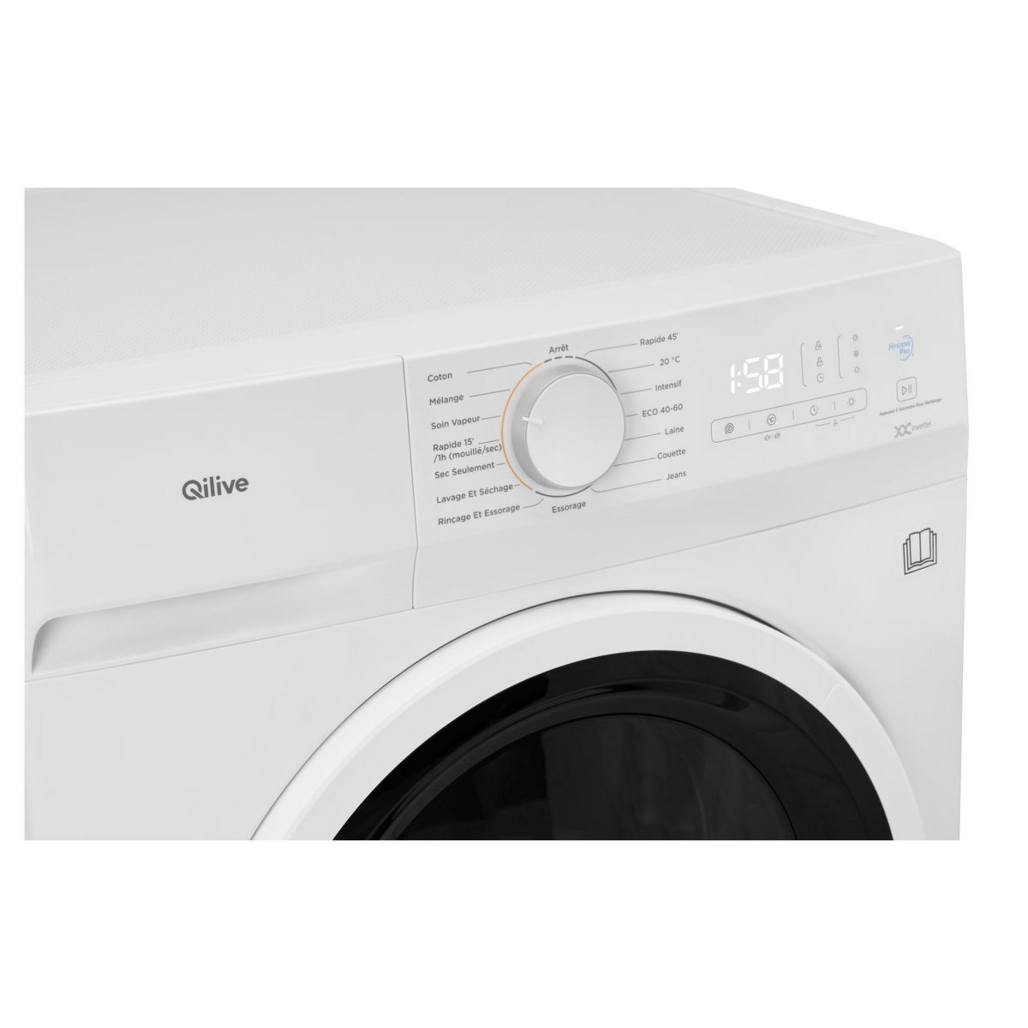 Voir la diapositive 3 : QILIVE Lave linge séchant hublot 600 082 849, 10 kg lavage, 7 kg séchage, 1500 T/min