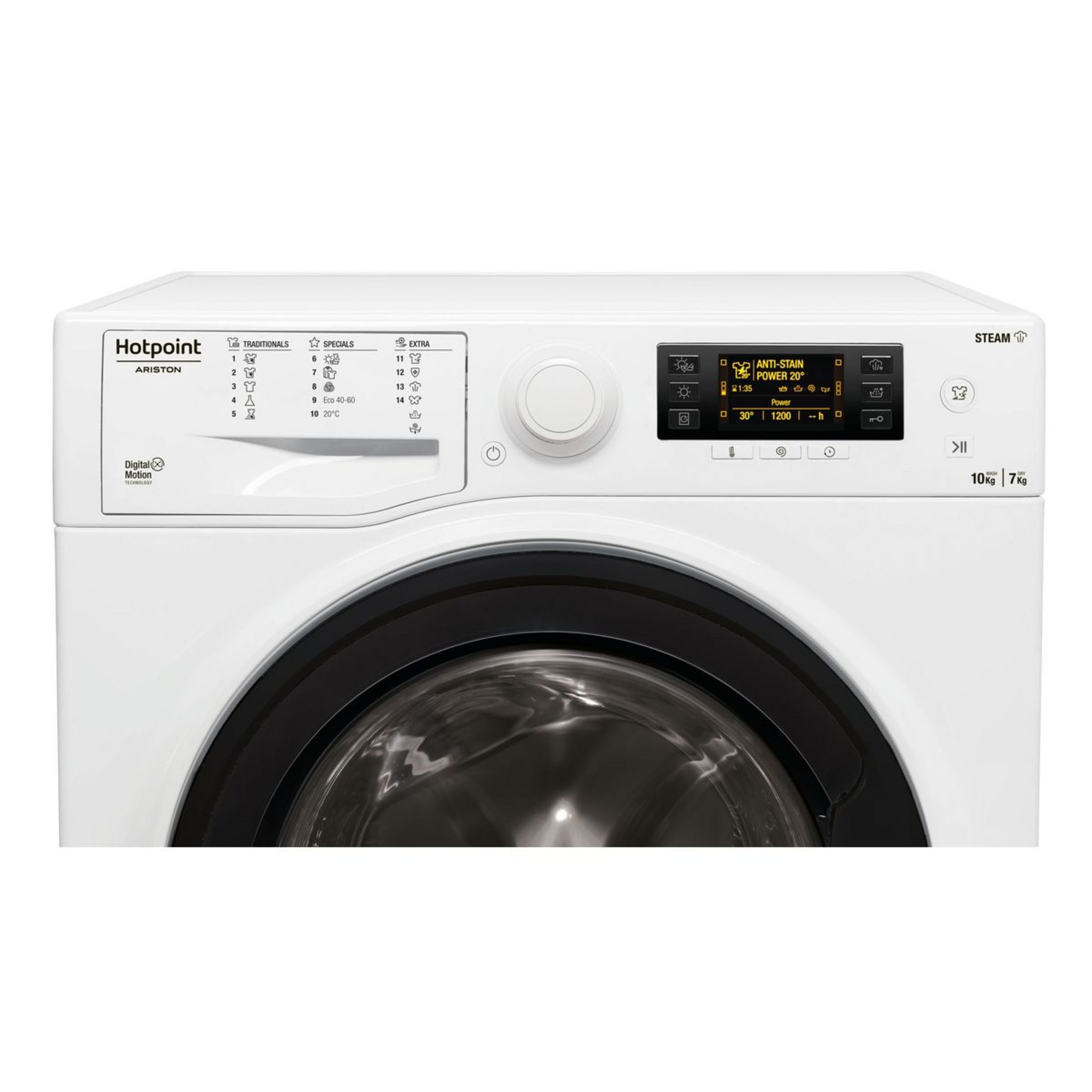 Voir la diapositive 2 : HOTPOINT Lave linge séchant hublot RDD1076287WKEUN, 10 kg lavage, 7 kg séchage, 1600 T/min, Condensation
