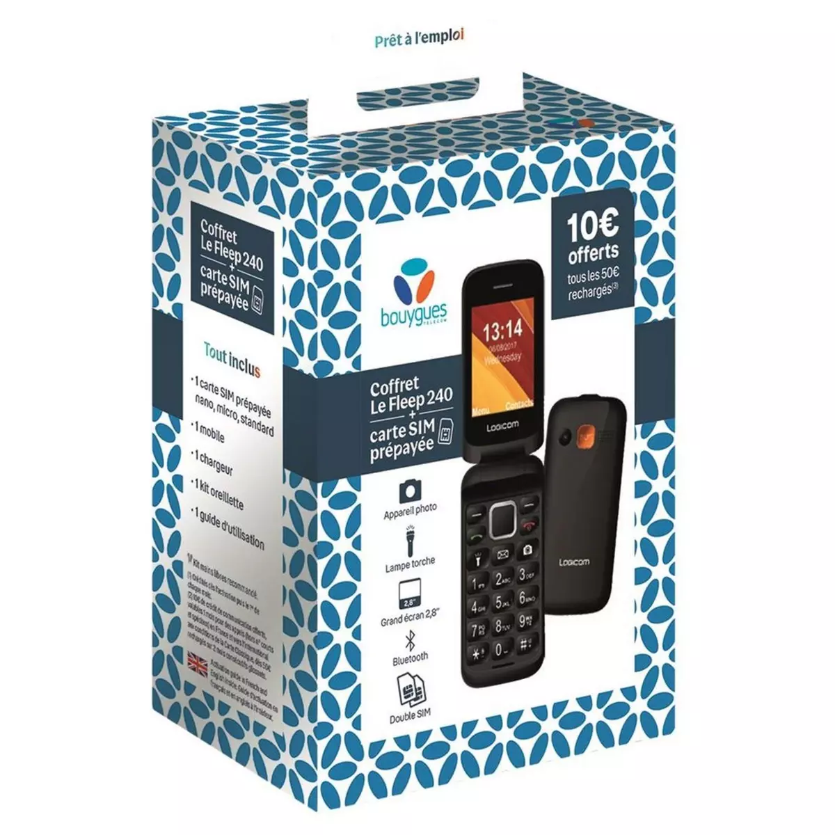 LOGICOM Coffret mobile Le Fleep 240 noir + 1 carte SIM prépayée + 1 chargeur + 1 kit oreillette + guide d'utilisation