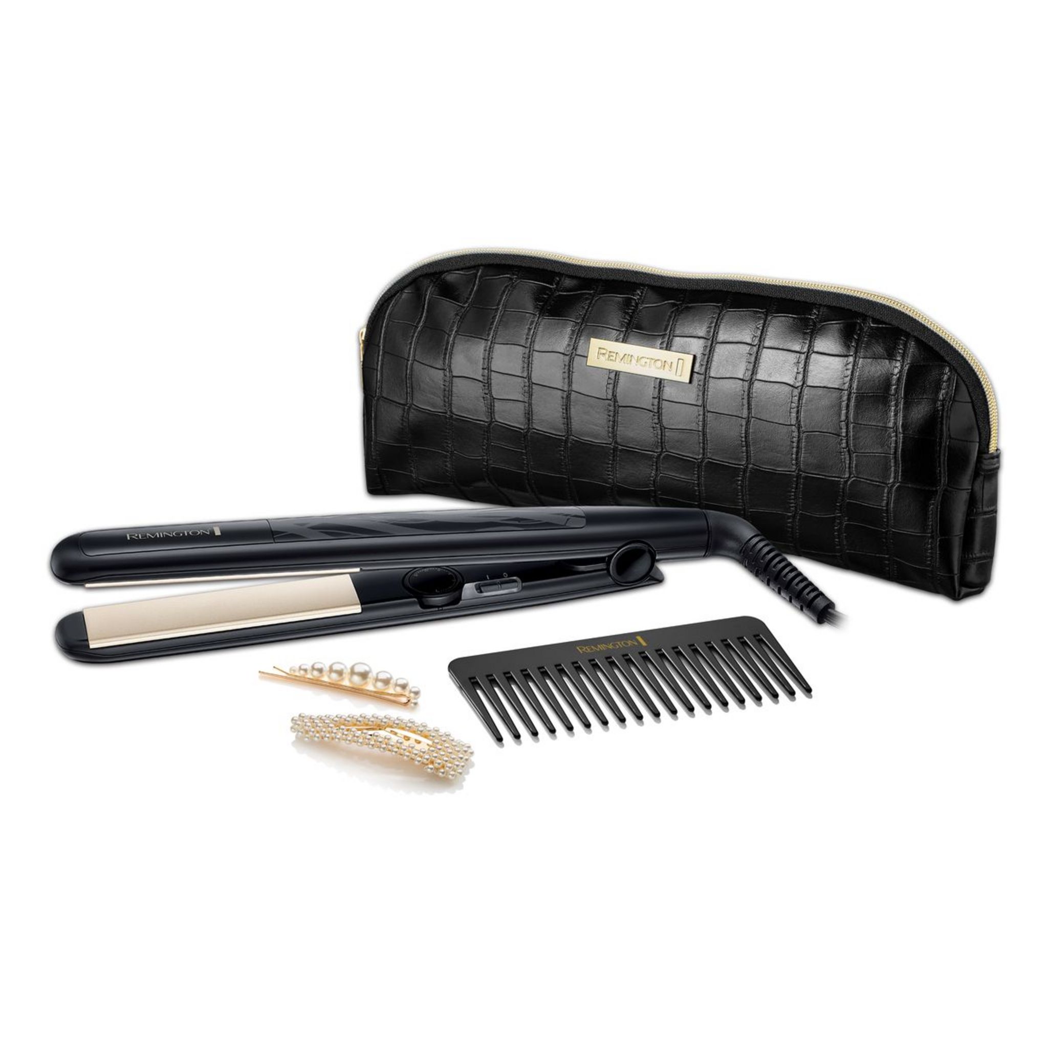 Voir la diapositive 2 : REMINGTON Lisseur céramique et tourmaline - coffret inclus S3505GP - Noir