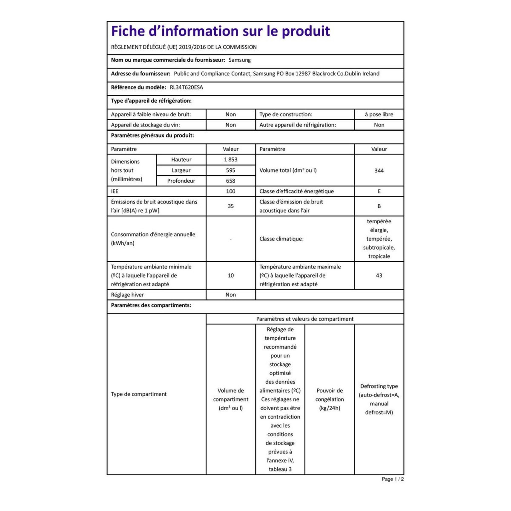 Voir la diapositive 4 : SAMSUNG Réfrigérateur combiné RL34T620ESA, 344 L, Froid ventilé No frost