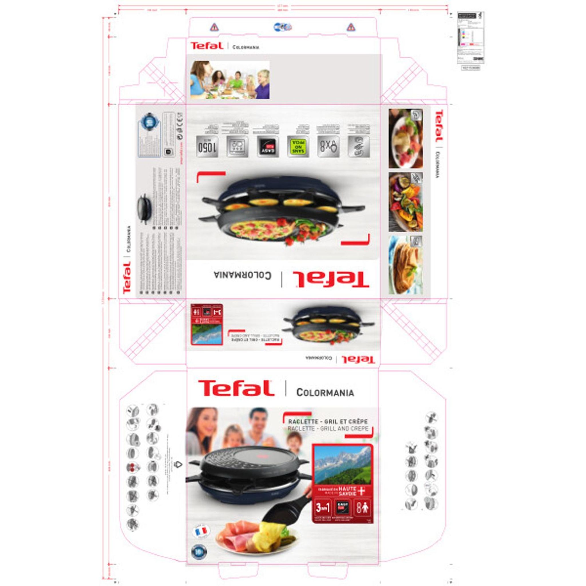 Voir la diapositive 3 : TEFAL Appareil à raclette Colormania 8 personnes RE310412 - Bleu